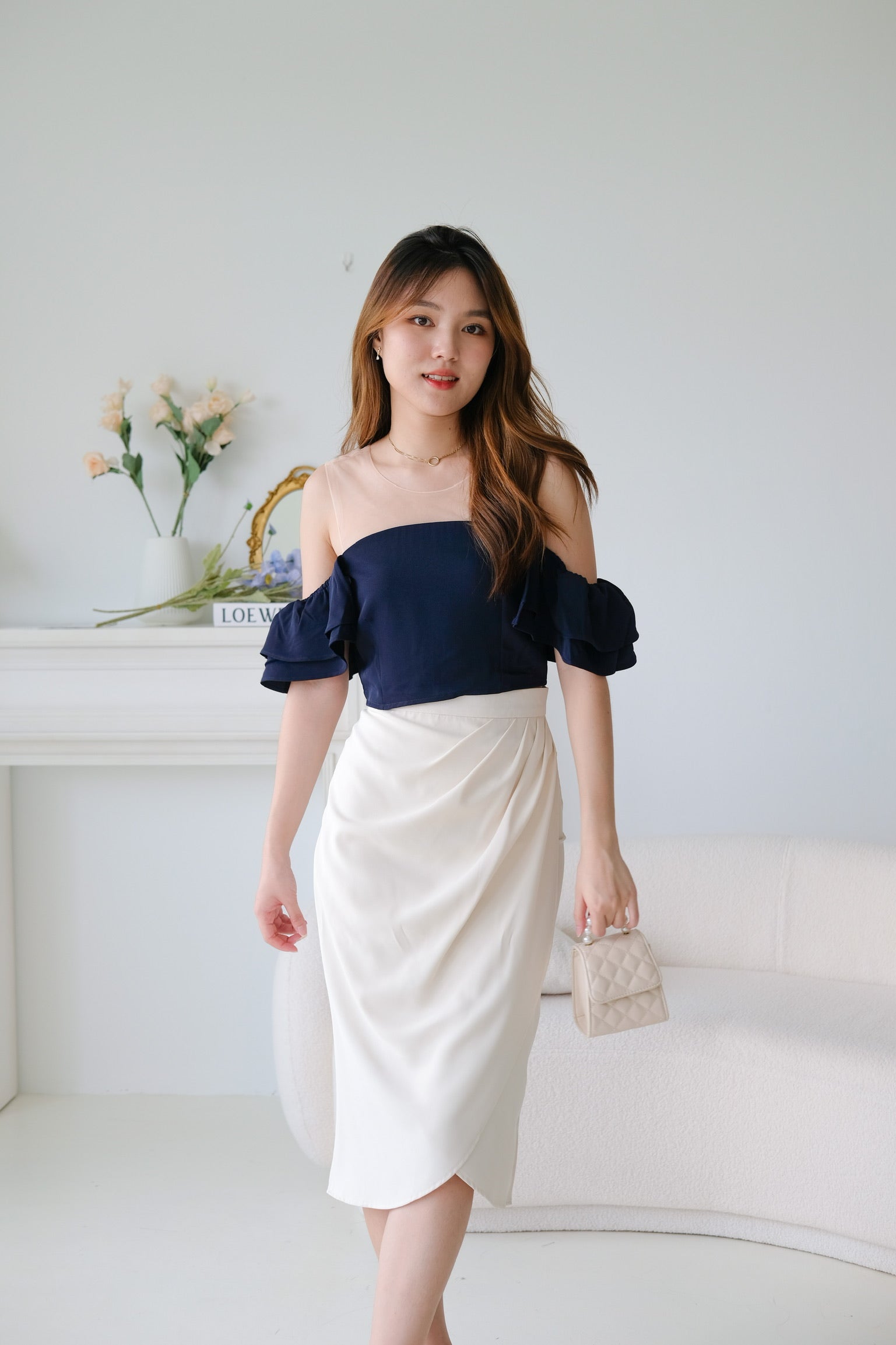 Vivienne Wrap Midi Skirt (Cream)