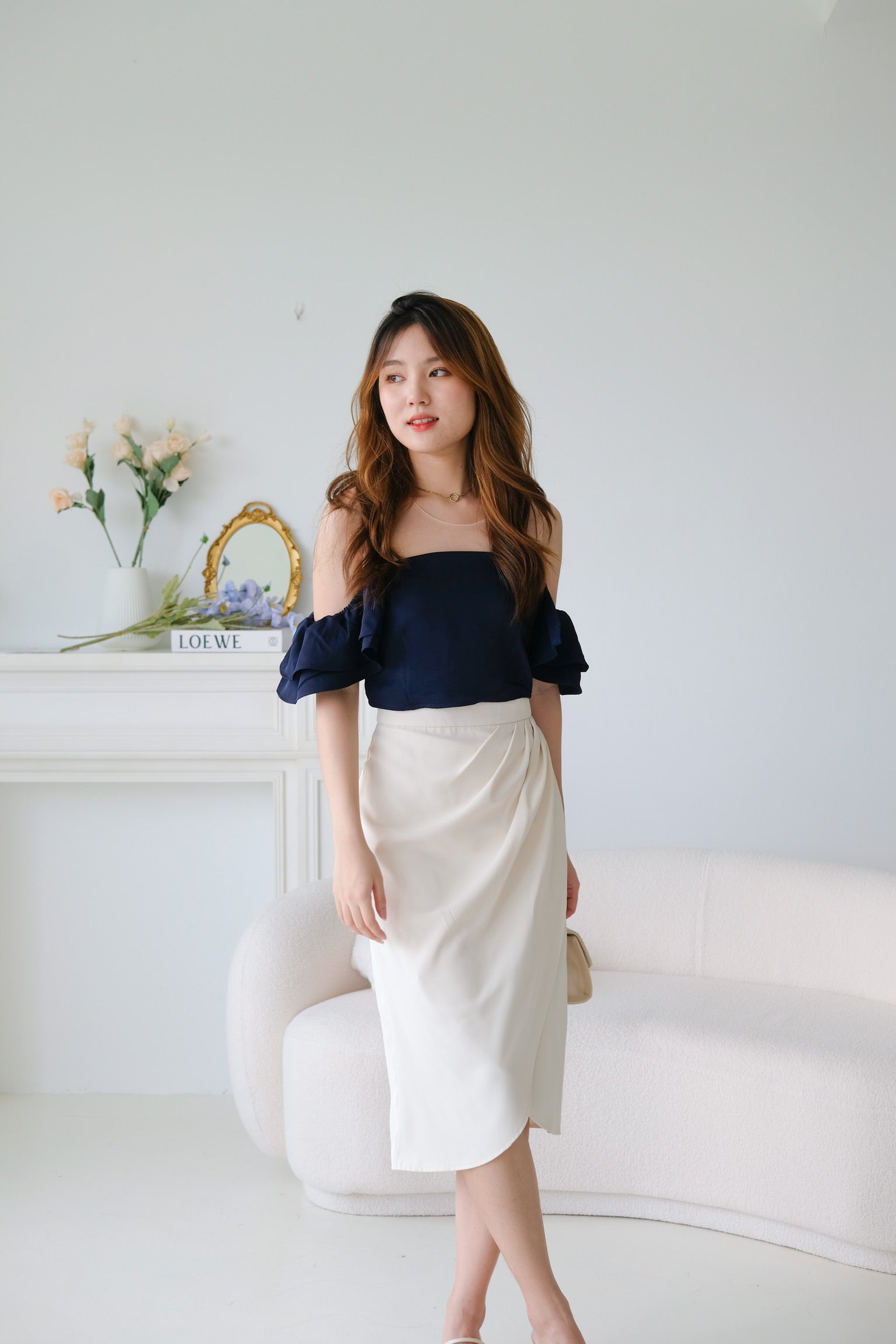 Vivienne Wrap Midi Skirt (Cream)