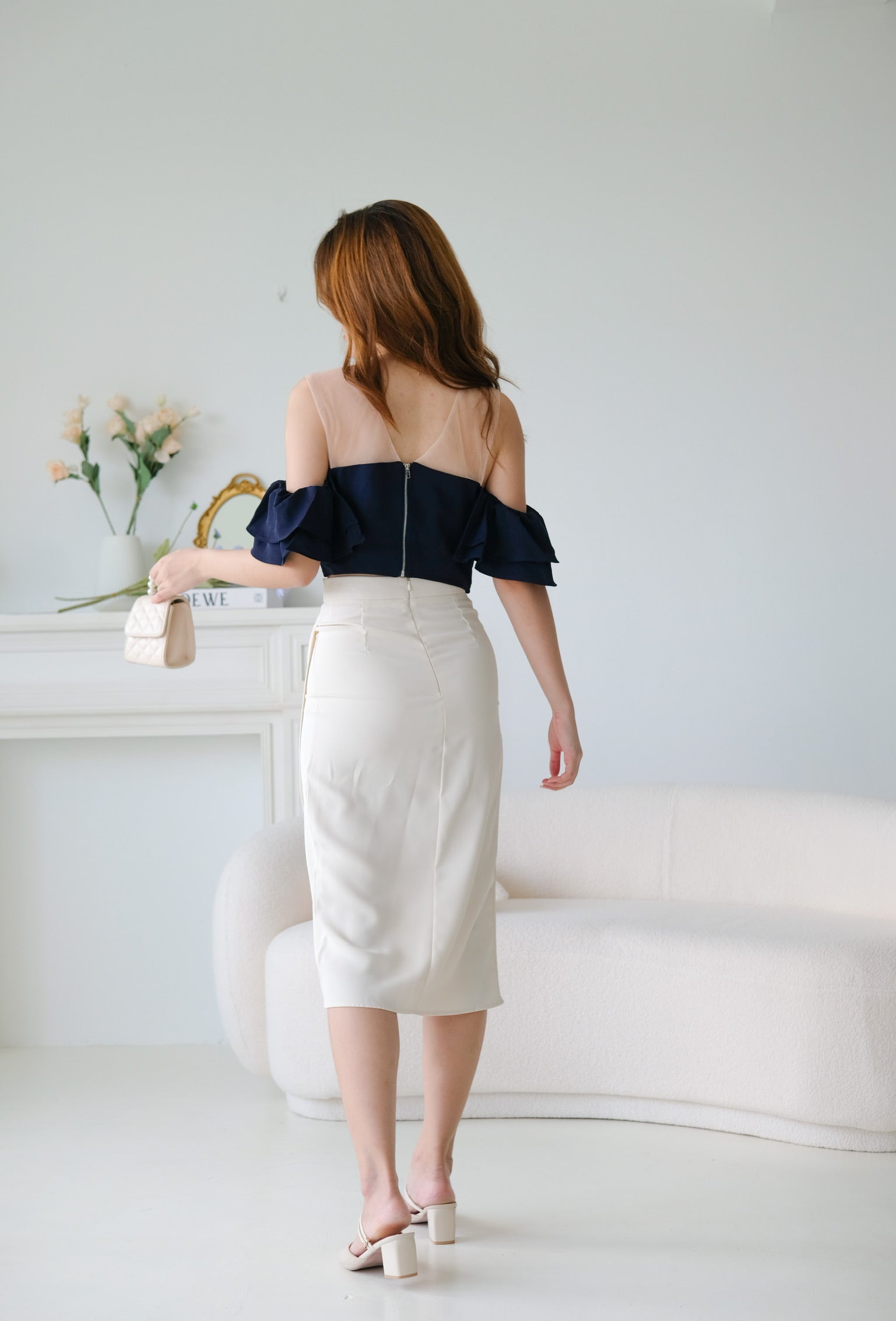 Vivienne Wrap Midi Skirt (Cream)
