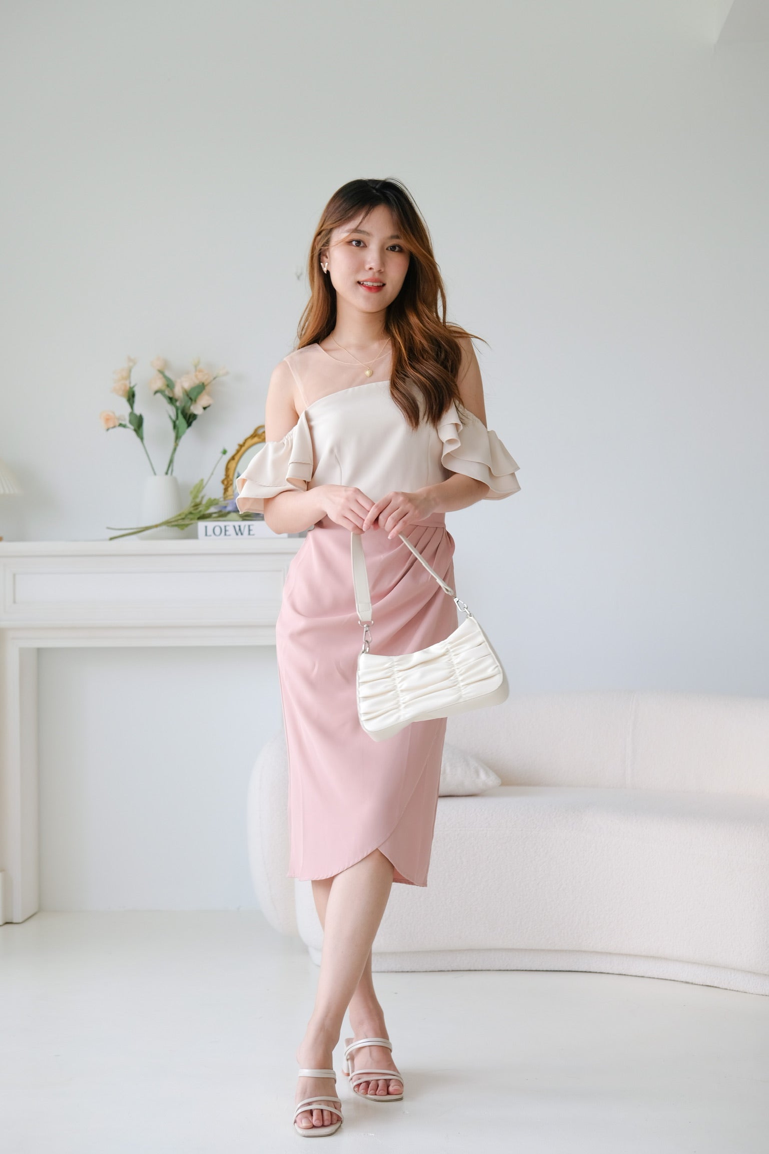 Vivienne Wrap Midi Skirt (Nude Pink)