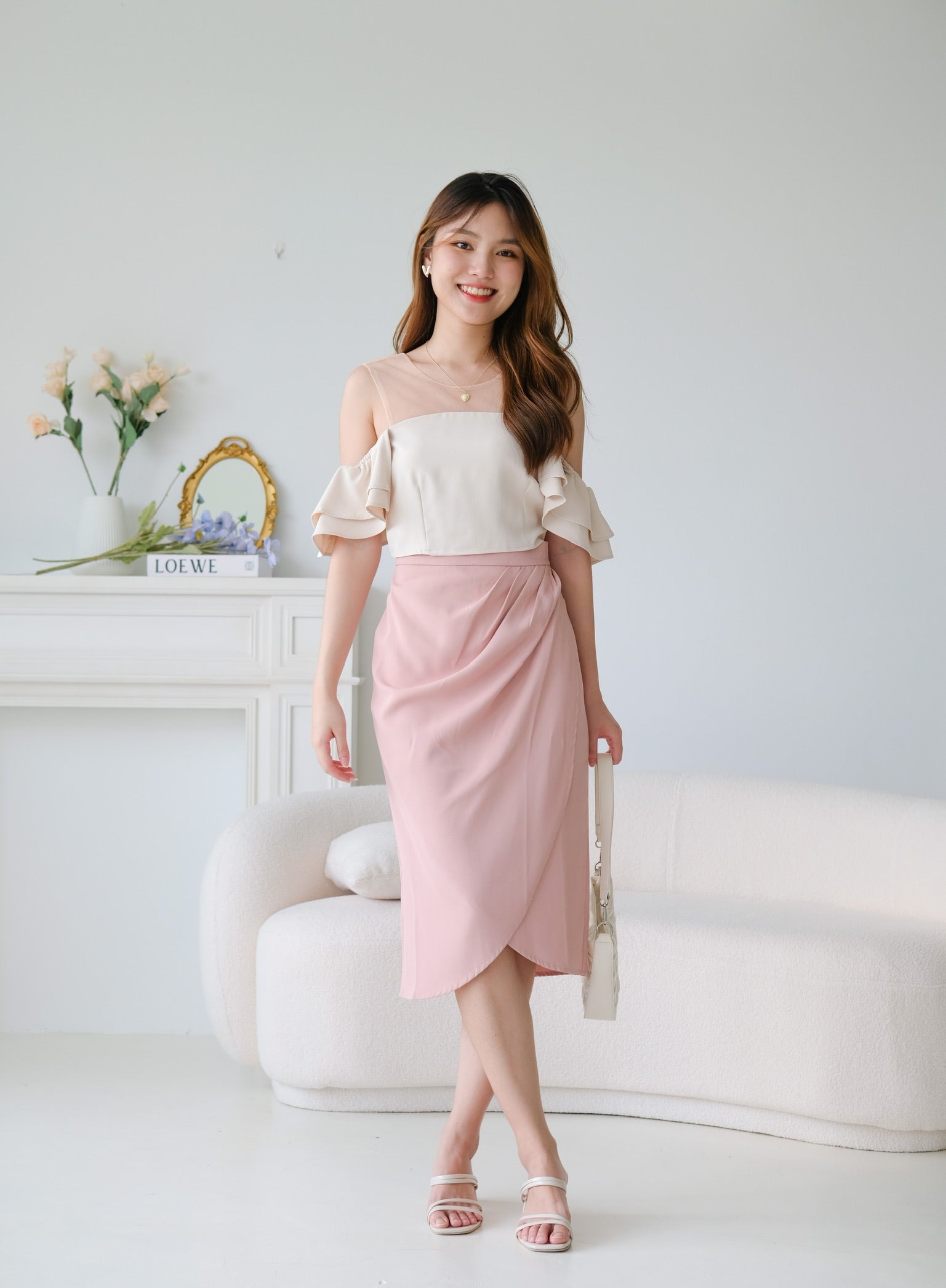 Vivienne Wrap Midi Skirt (Nude Pink)