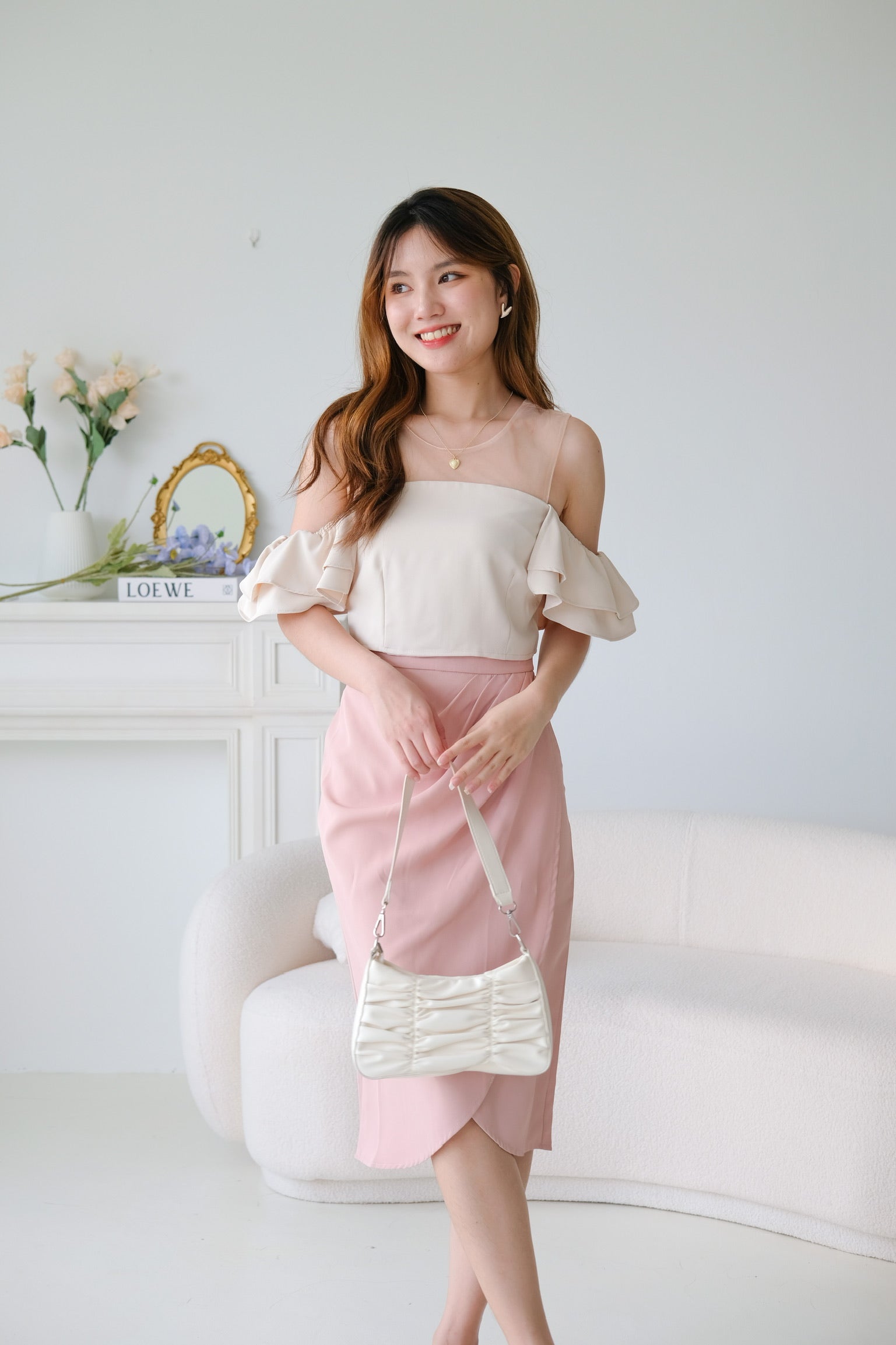 Vivienne Wrap Midi Skirt (Nude Pink)
