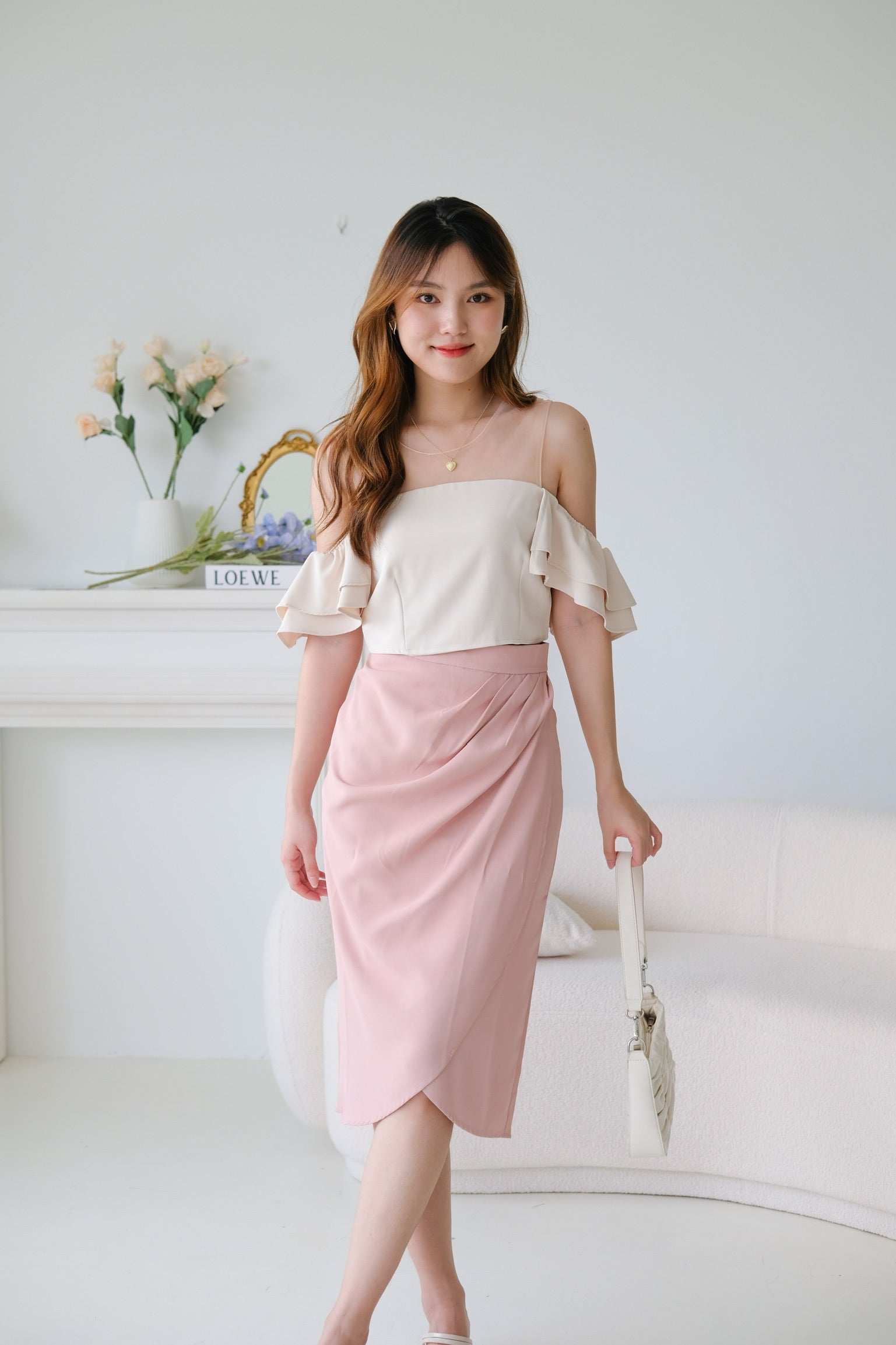 Vivienne Wrap Midi Skirt (Nude Pink)