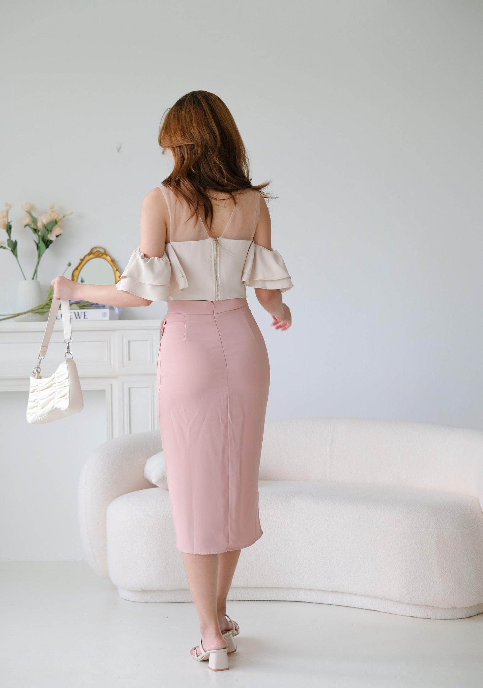 Vivienne Wrap Midi Skirt (Nude Pink)