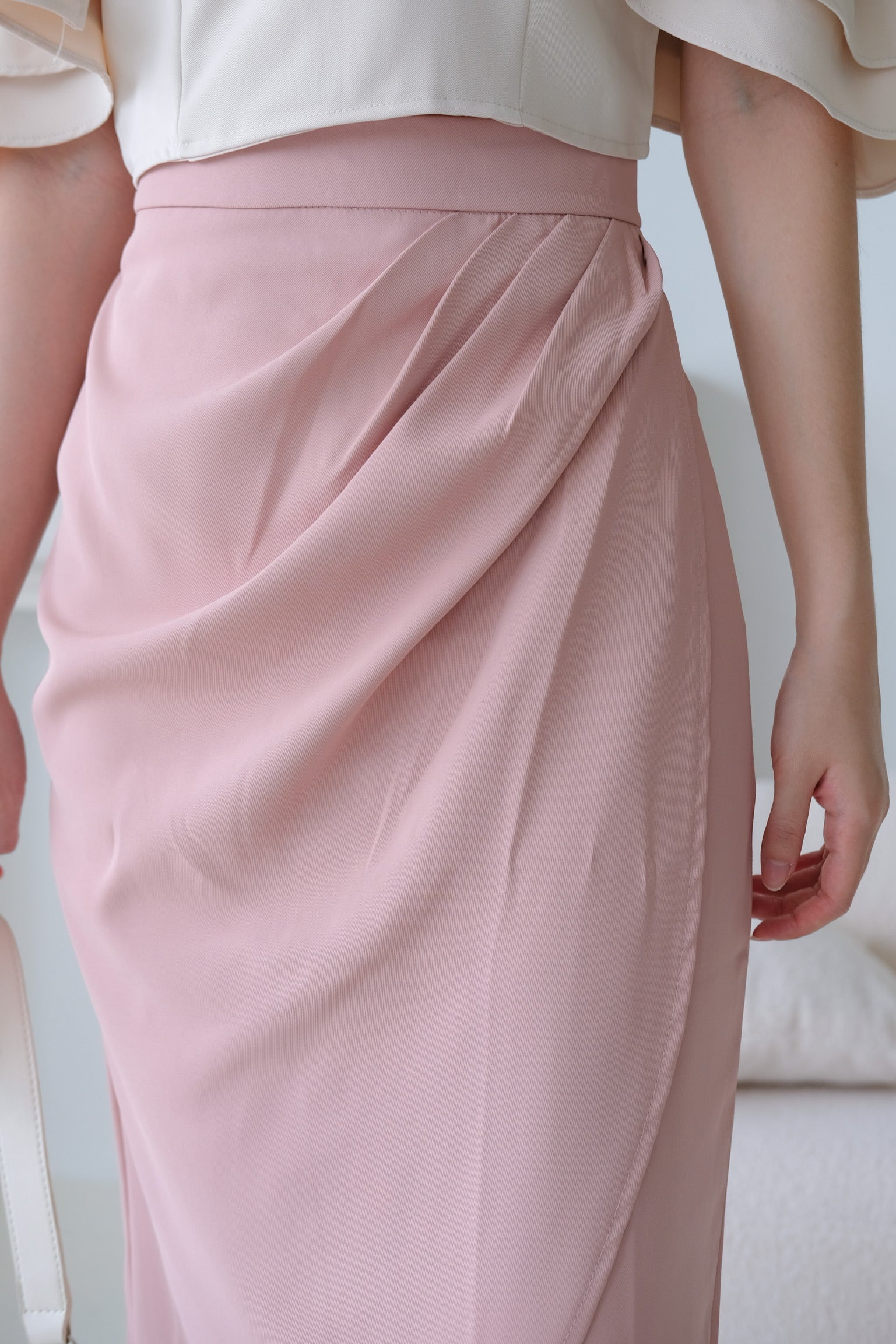 Vivienne Wrap Midi Skirt (Nude Pink)