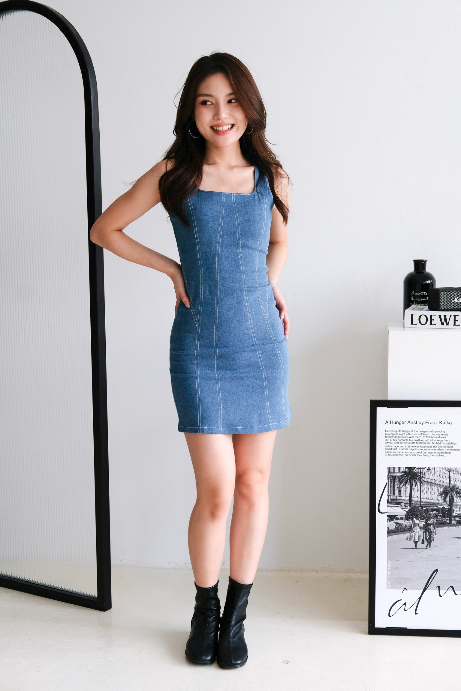 Slyvia Denim Bodycon Dress (Dark Blue)