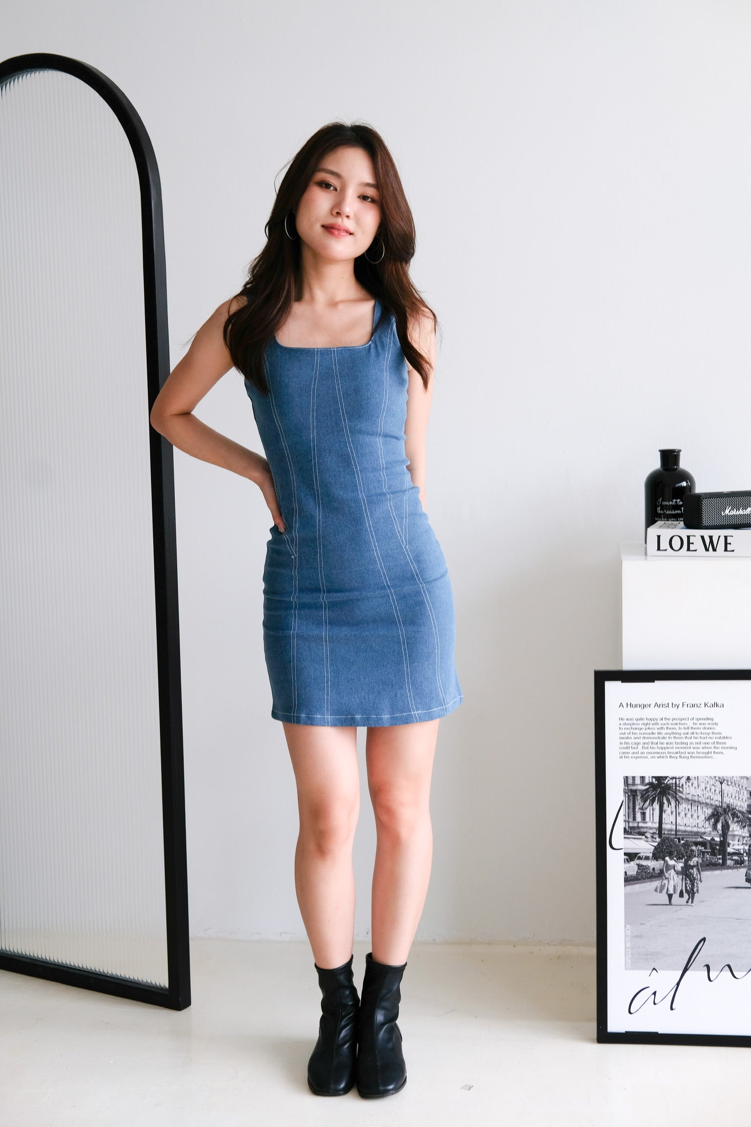 Slyvia Denim Bodycon Dress (Dark Blue)