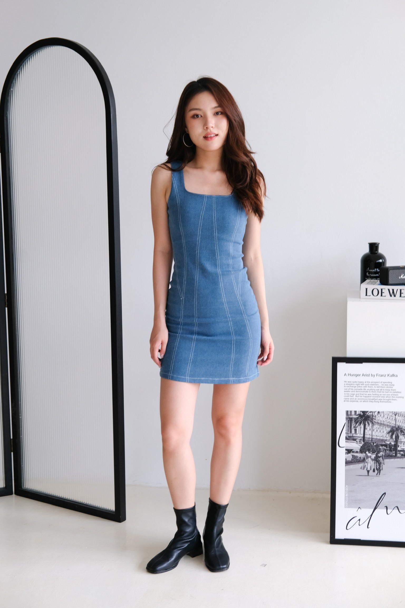 Slyvia Denim Bodycon Dress (Dark Blue)