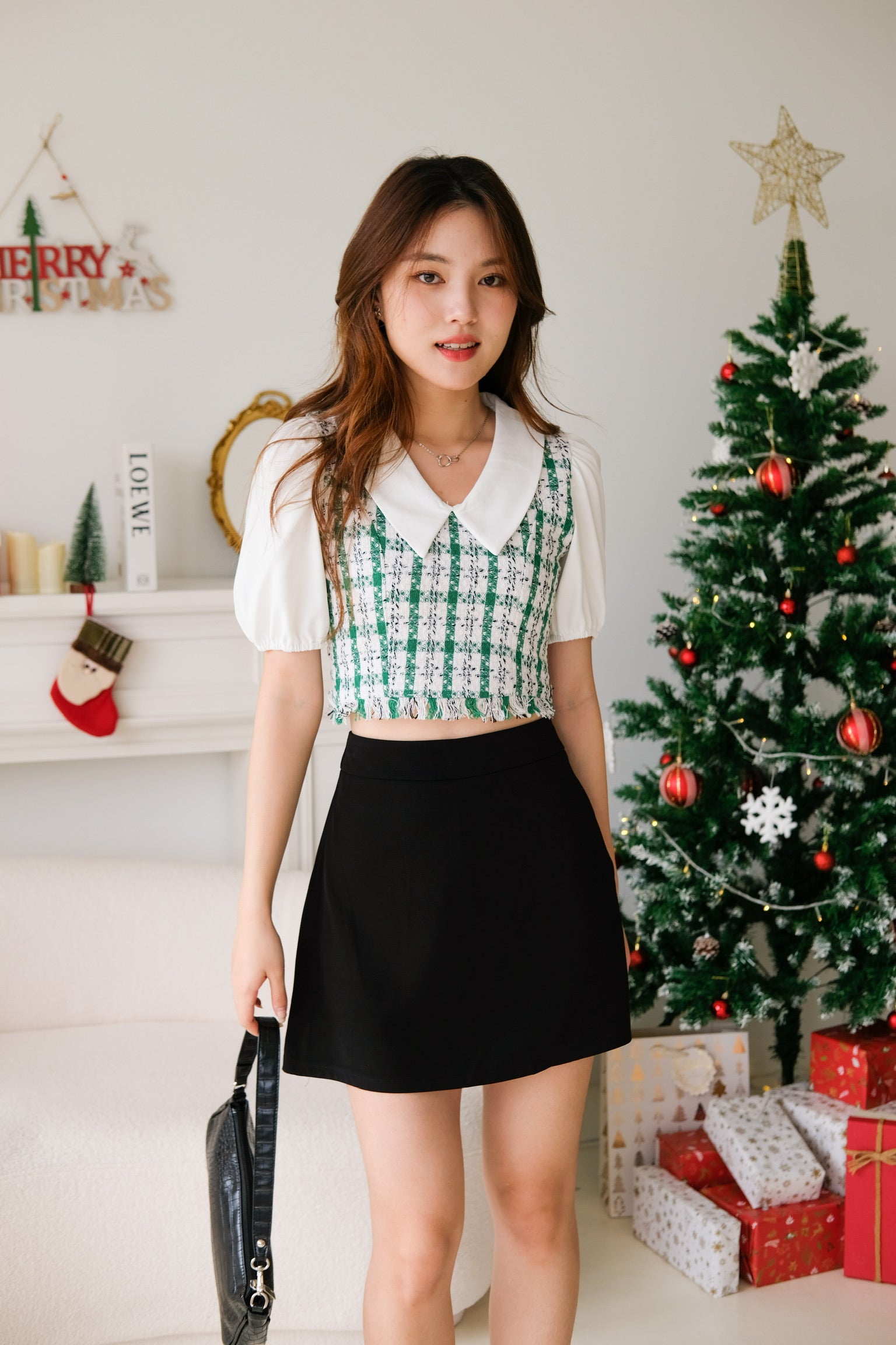 Peter Pan Tweed Top (Xmas Green)