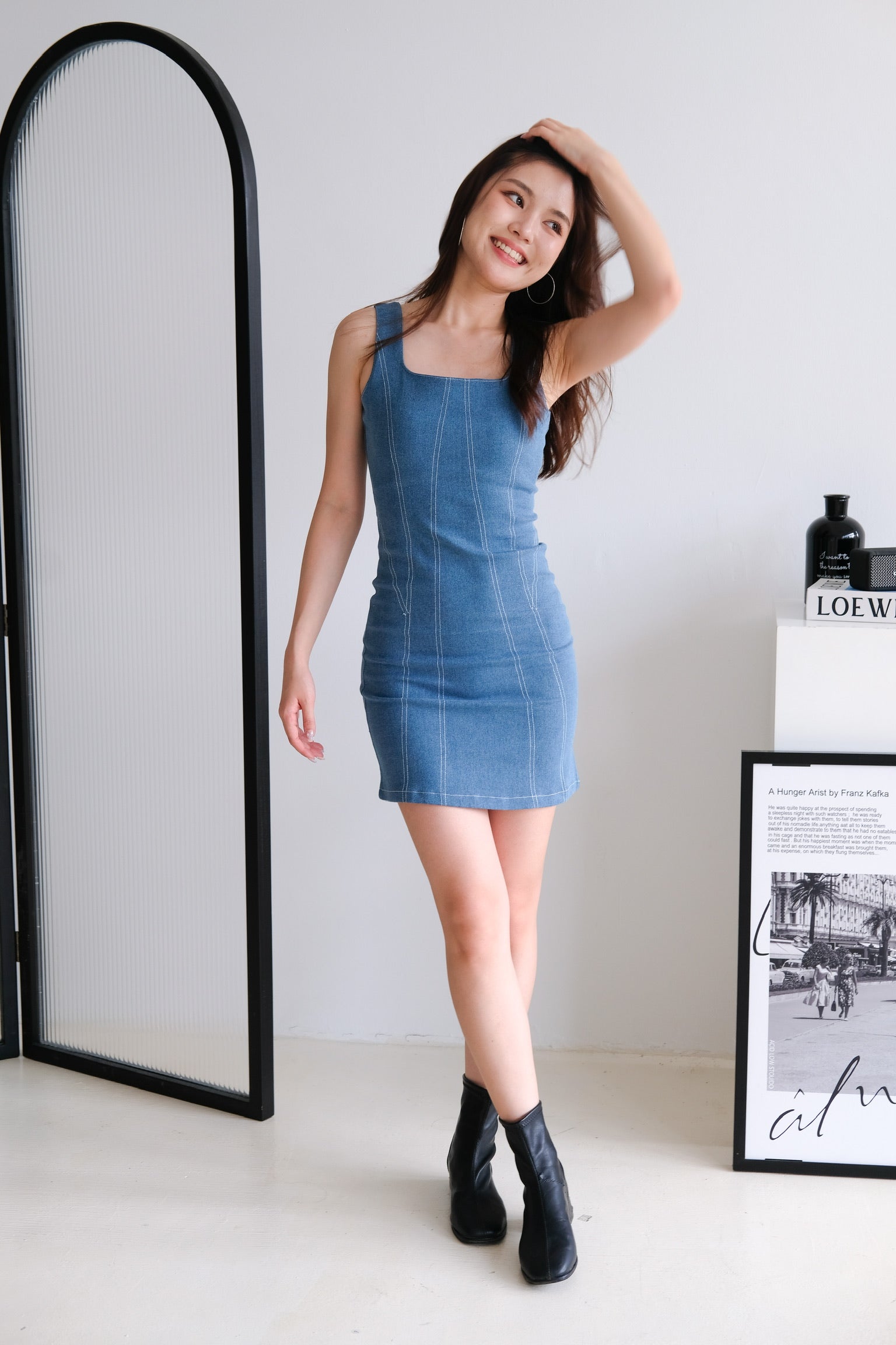 Slyvia Denim Bodycon Dress (Dark Blue)