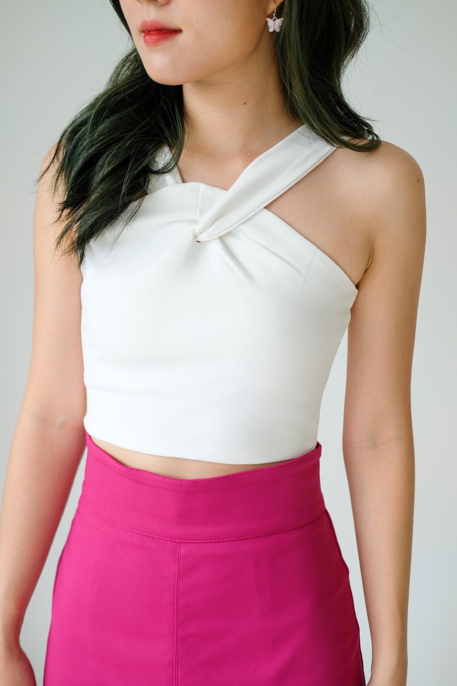 Grace Twist Knot Halter Top (White)