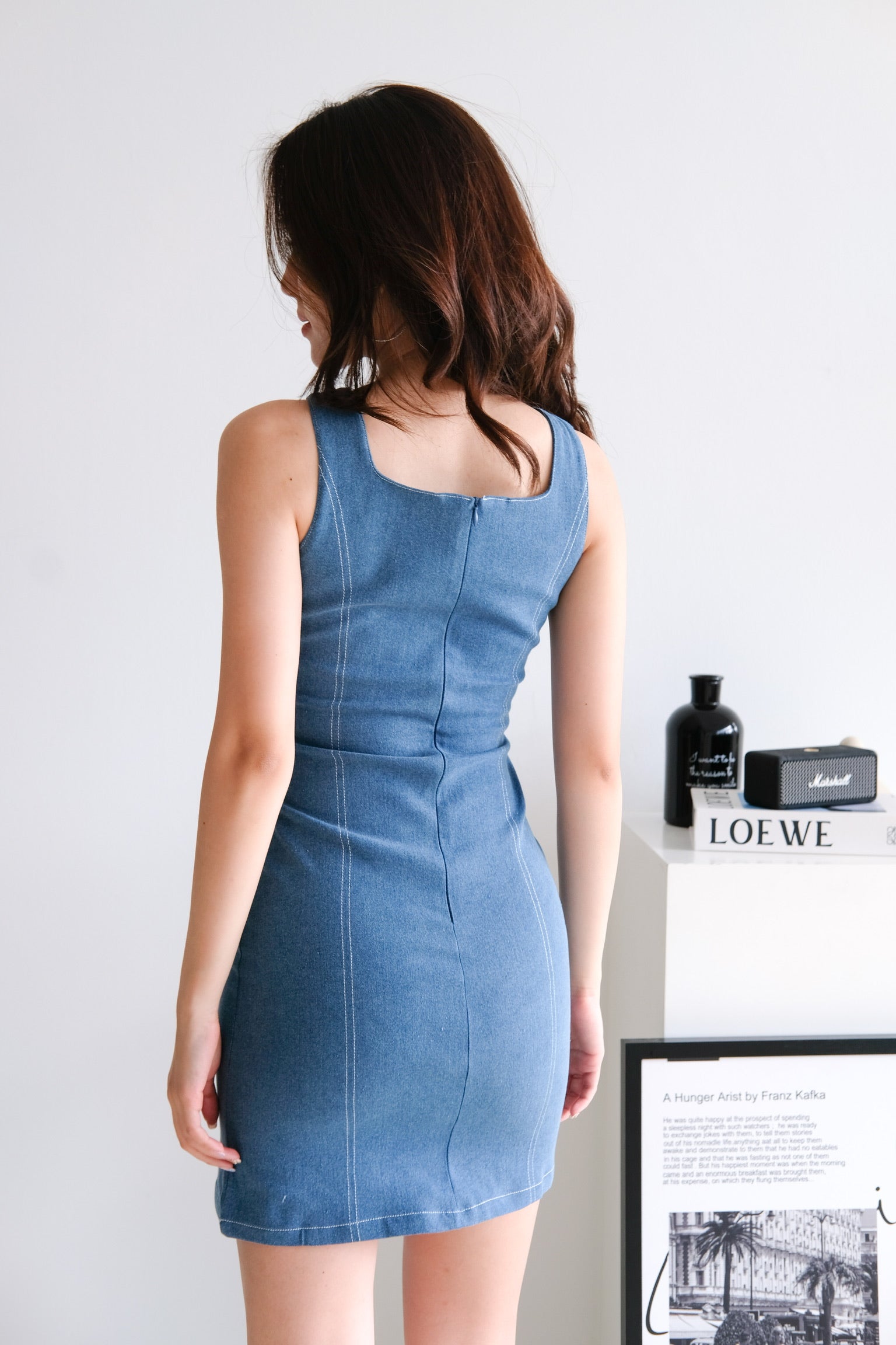 Slyvia Denim Bodycon Dress (Dark Blue)