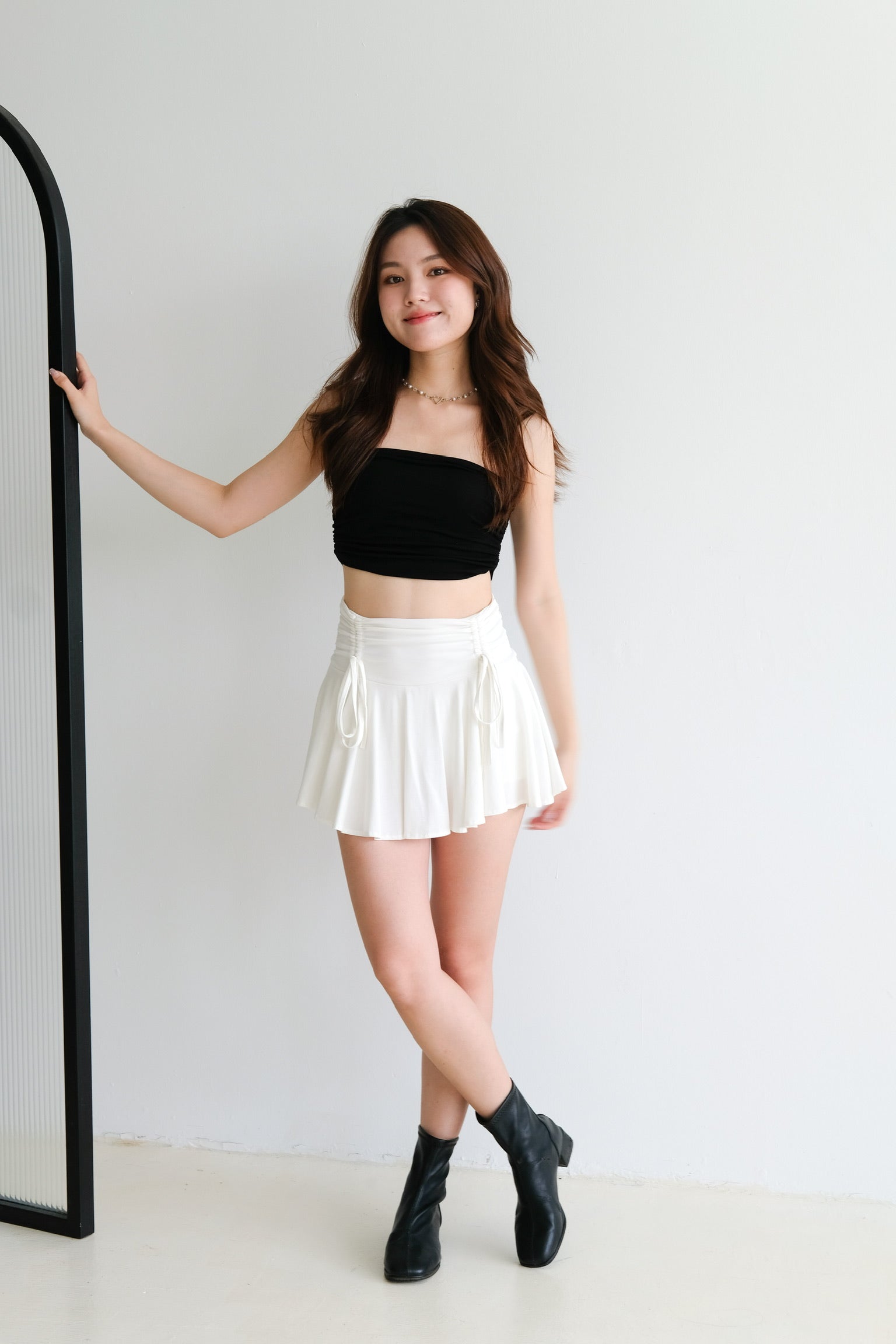 Lorainne Drawstring Skater Skirt (White)