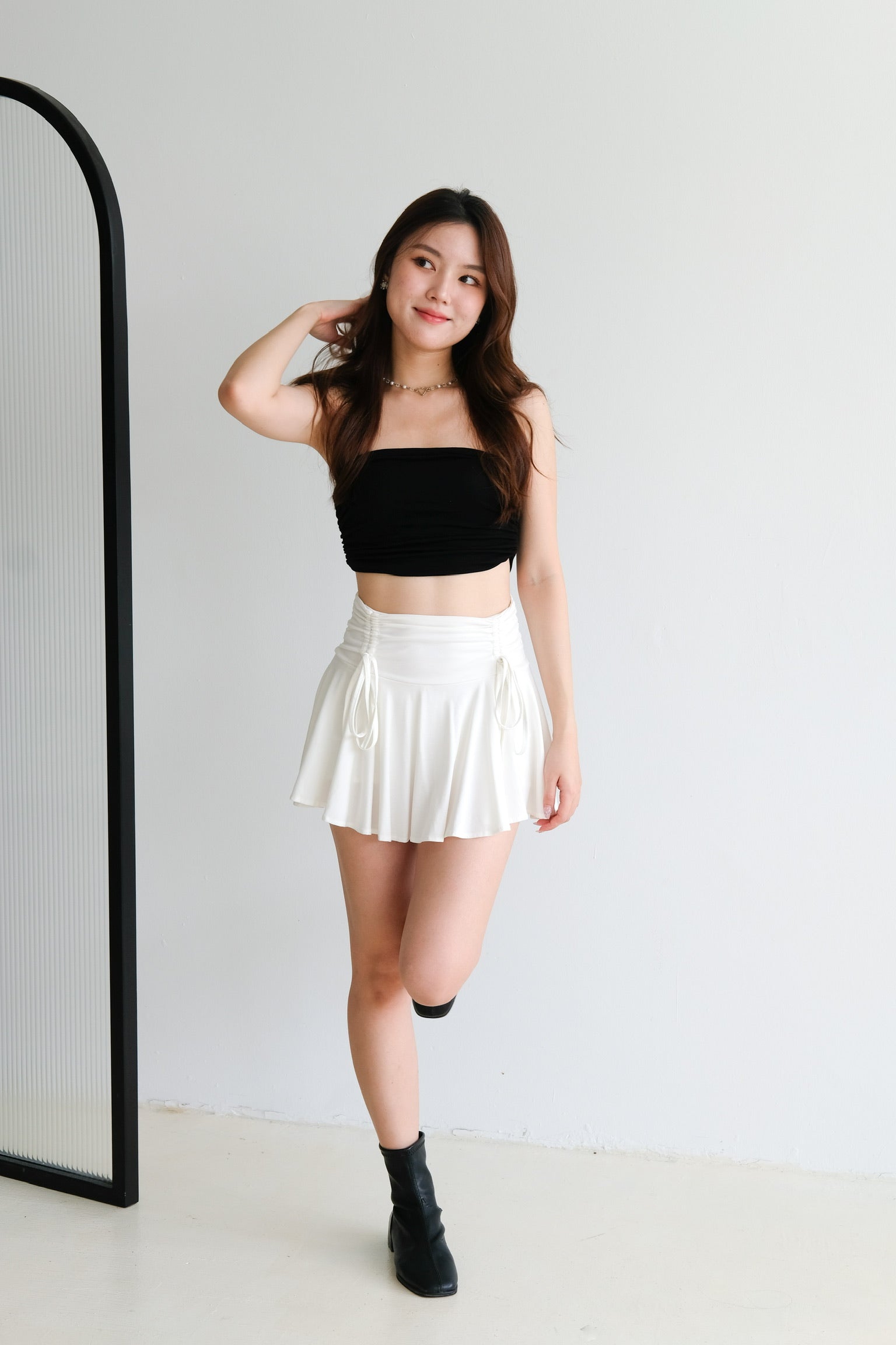 Lorainne Drawstring Skater Skirt (White)