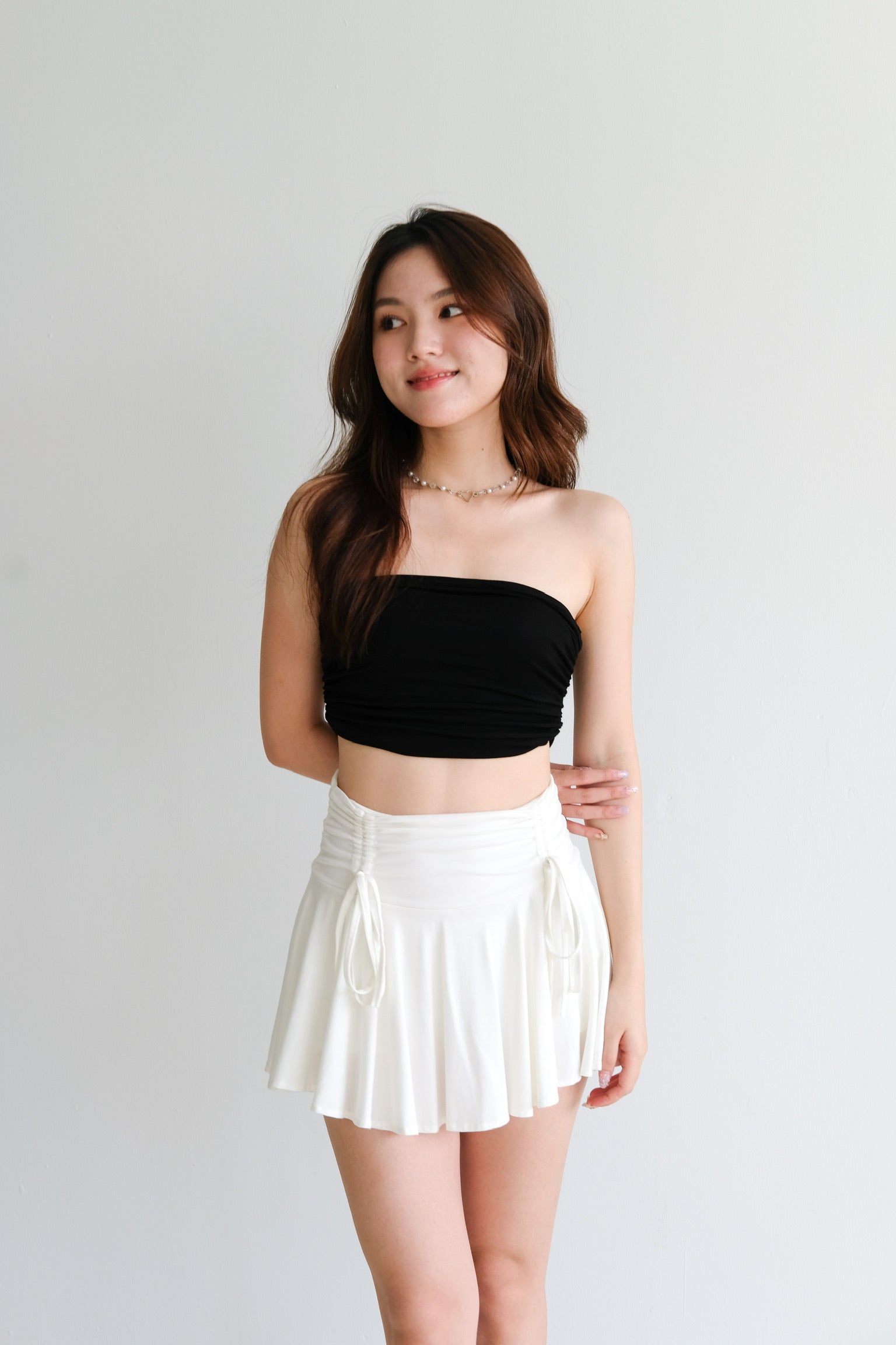 Lorainne Drawstring Skater Skirt (White)