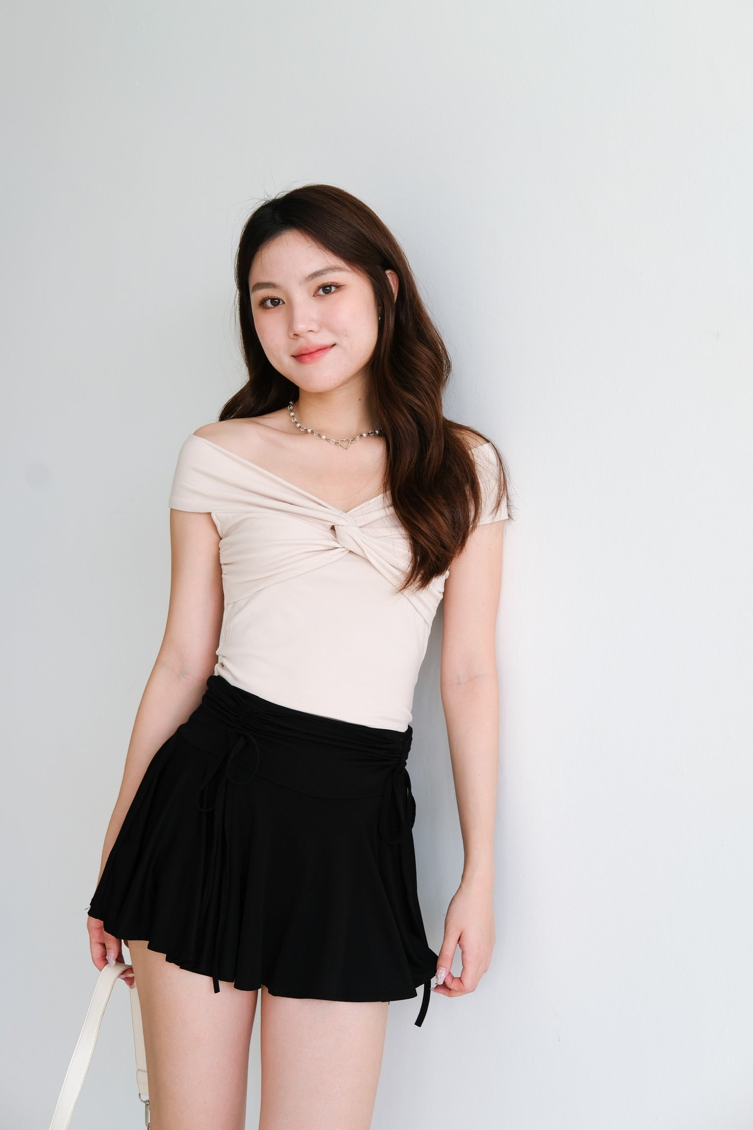 Lorainne Drawstring Skater Skirt (Black)