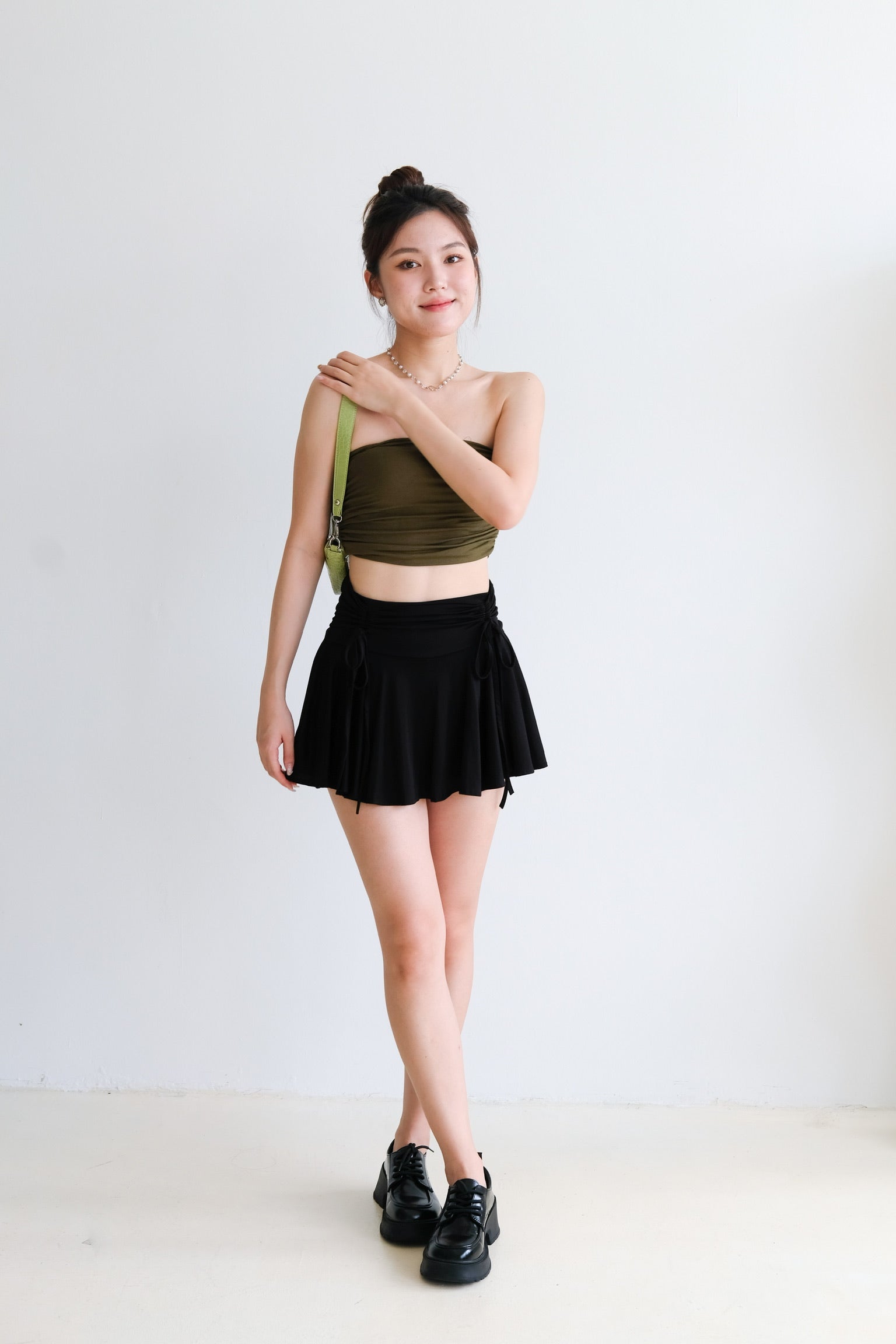 Lorainne Drawstring Skater Skirt (Black)