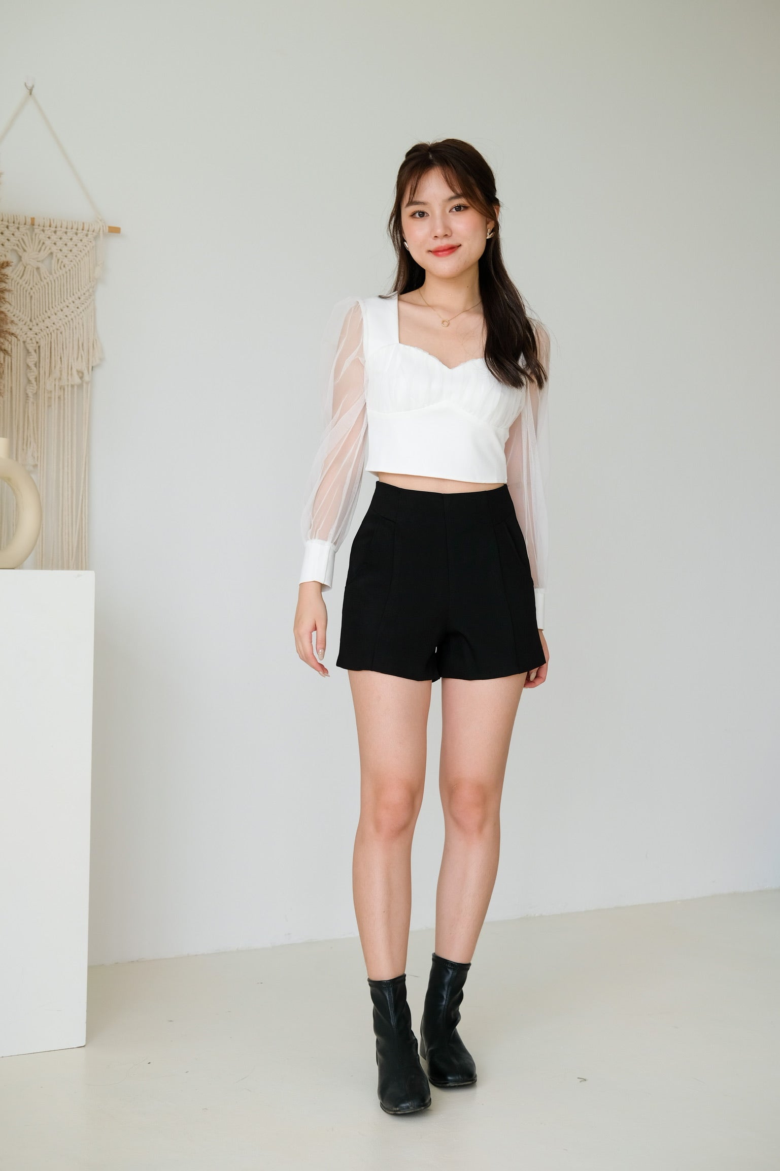 Heliene Sweetheart Mesh Top (White)
