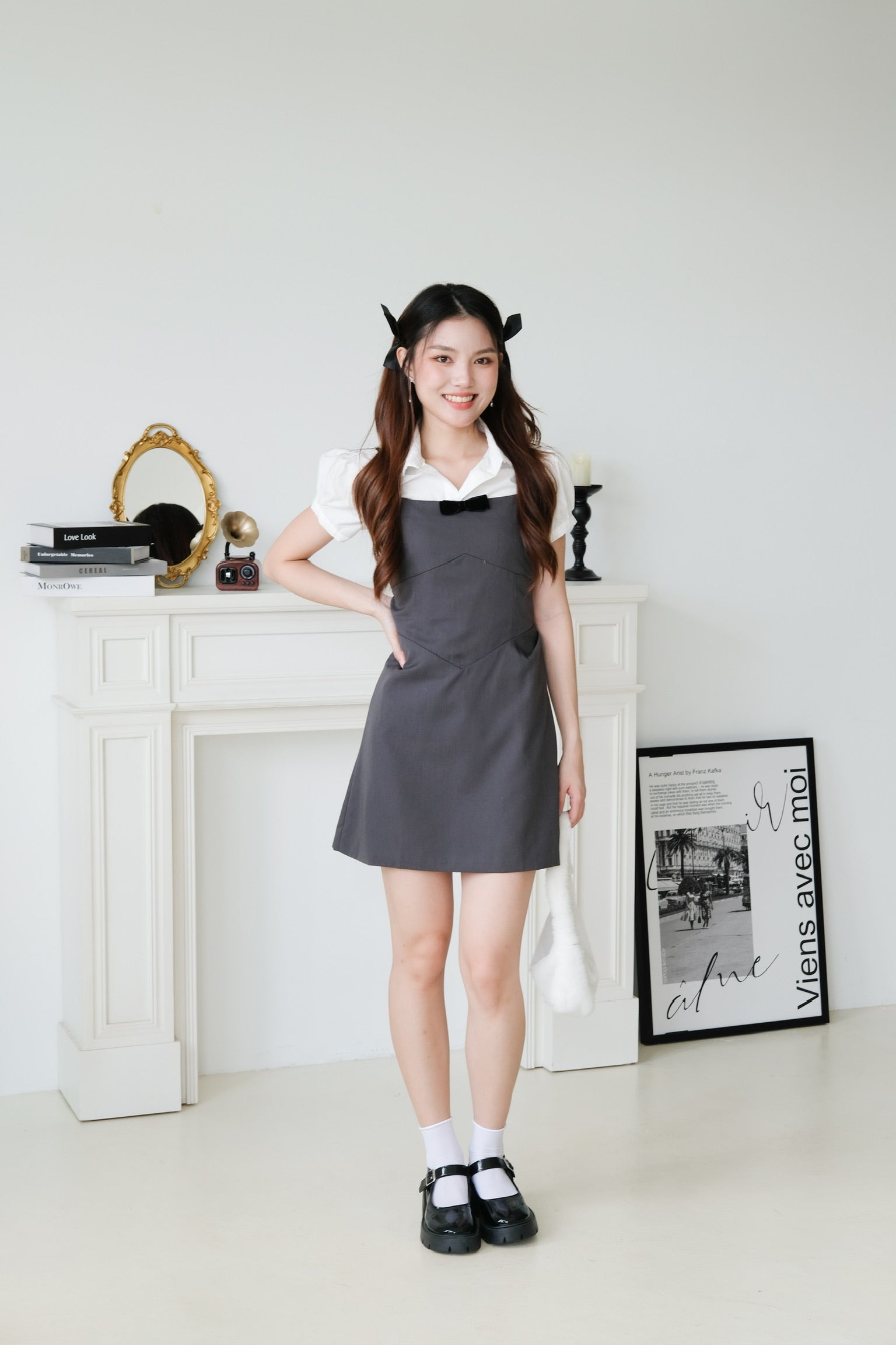 Hye Jin Bareback Dress 2 in 1 Set (Dark Grey)