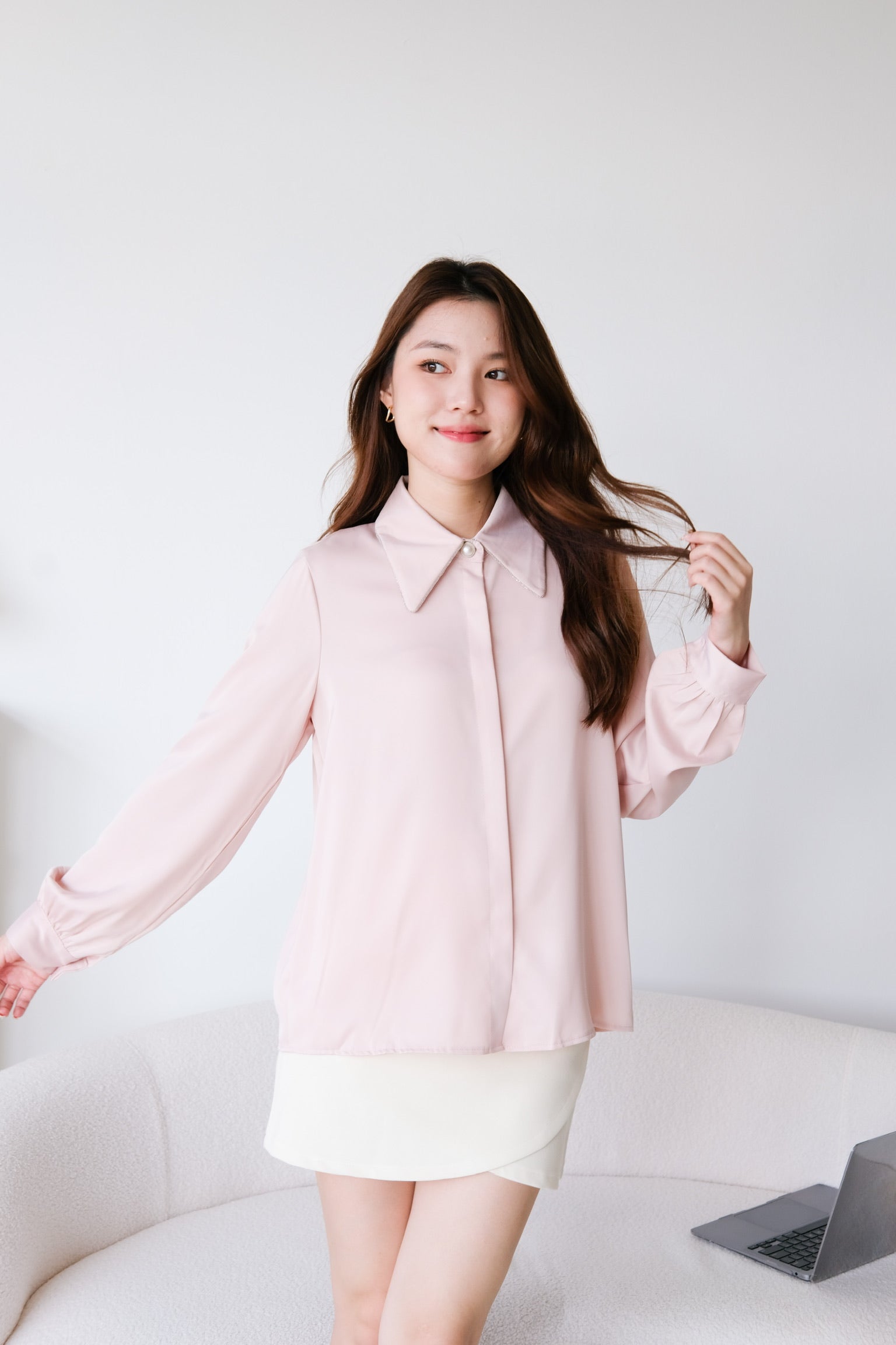 Candice Satin Blouse (Light Pink)