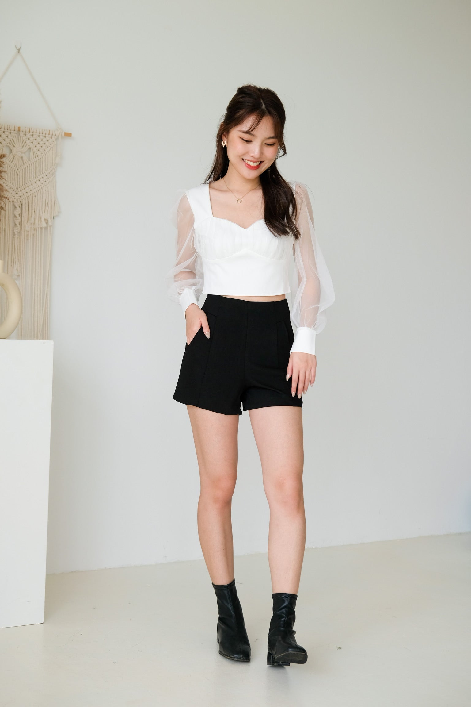 Heliene Sweetheart Mesh Top (White)