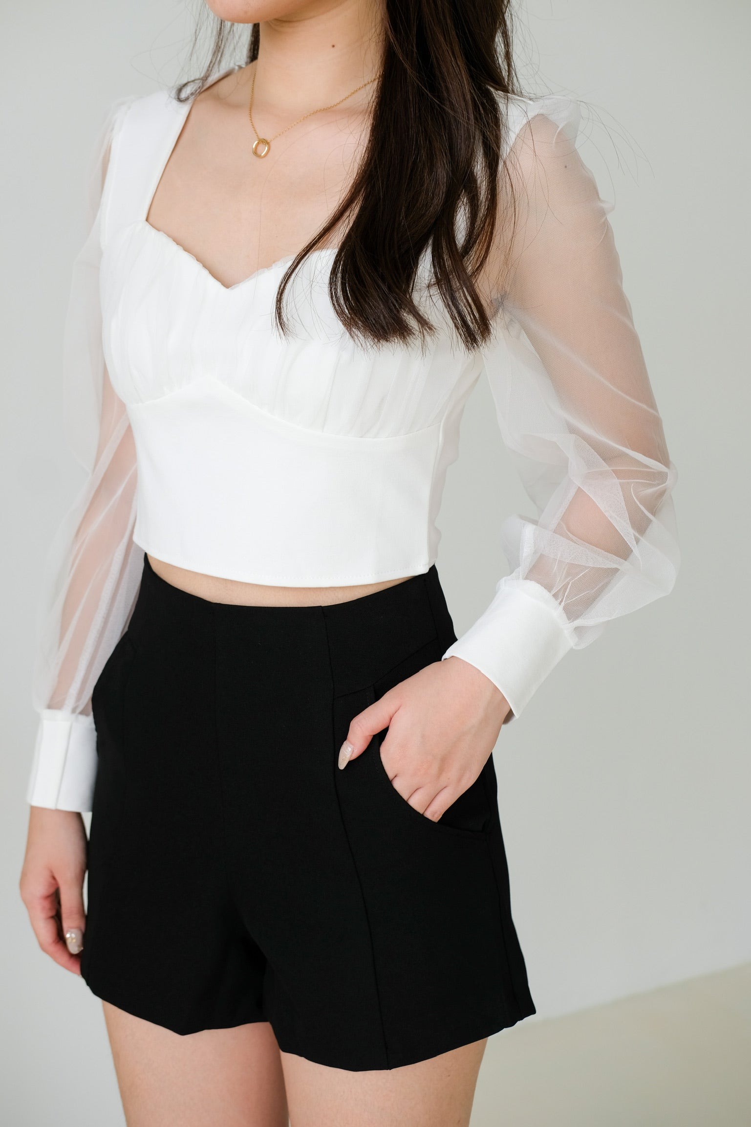 Heliene Sweetheart Mesh Top (White)