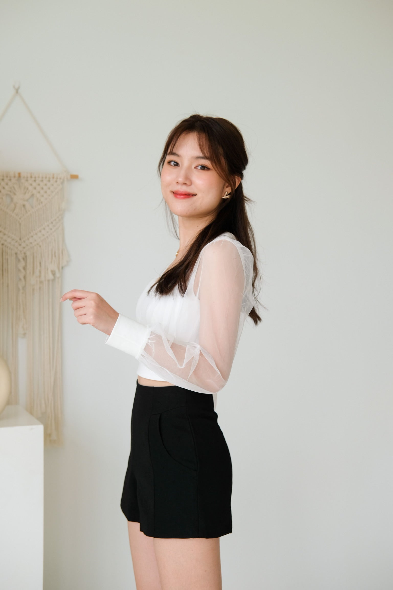 Heliene Sweetheart Mesh Top (White)