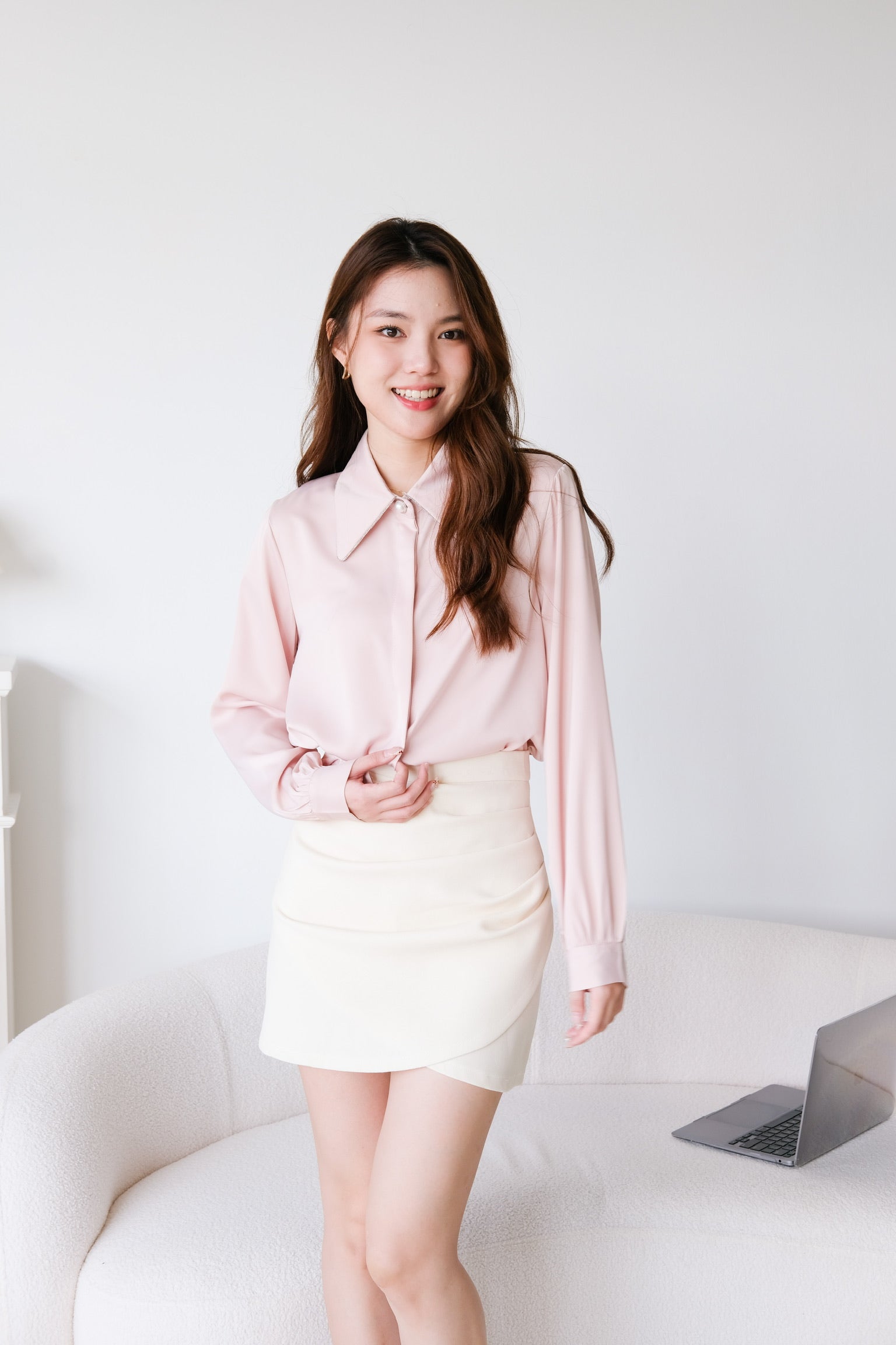 Candice Satin Blouse (Light Pink)