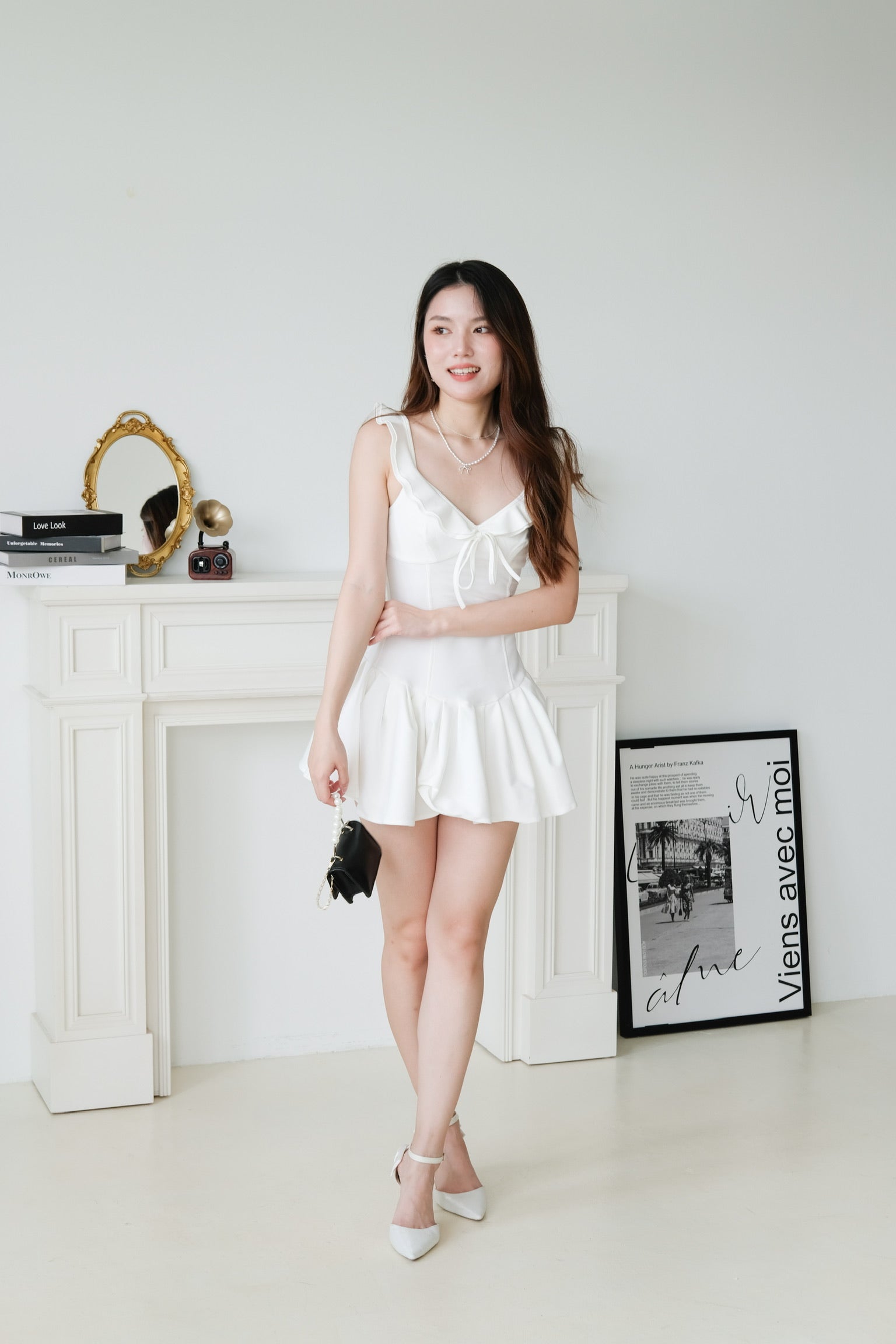 Darilyn Ribbon Pleated Dress (White)