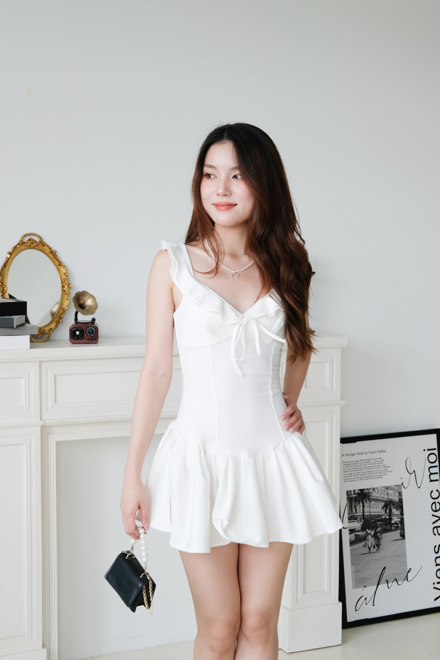 Darilyn Ribbon Pleated Dress (White)