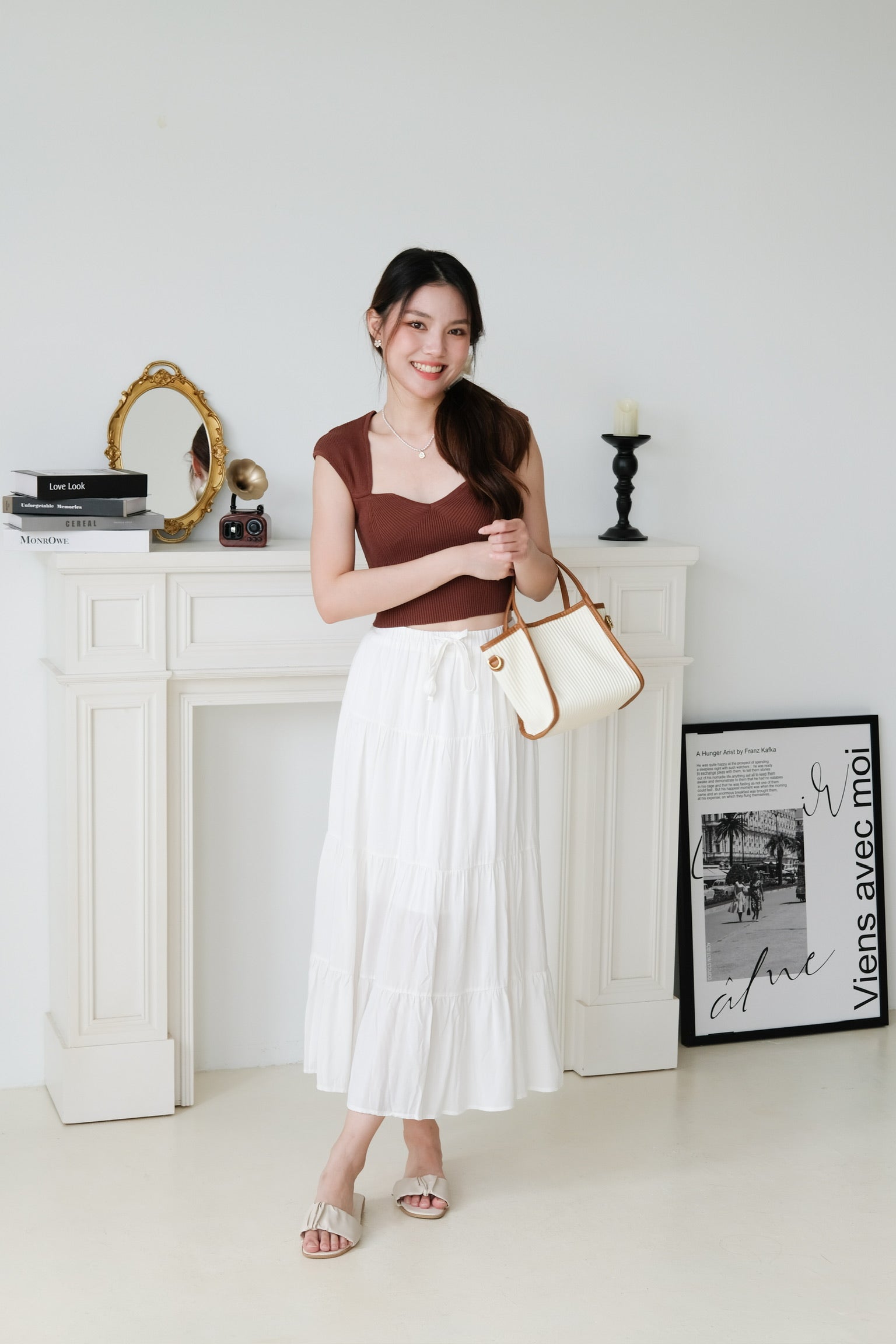 L'amore Tiered Maxi Skirt (White)