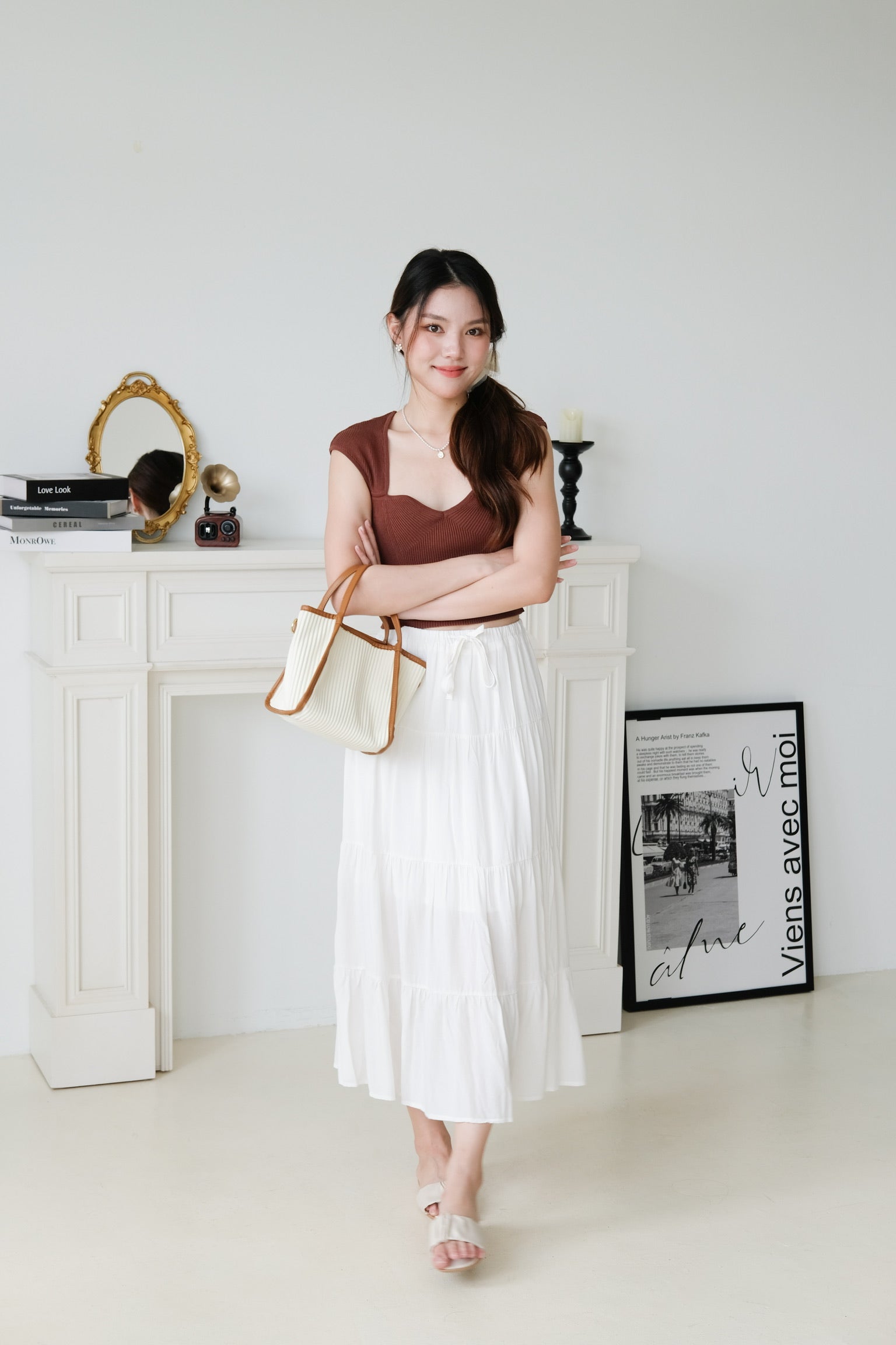 L'amore Tiered Maxi Skirt (White)