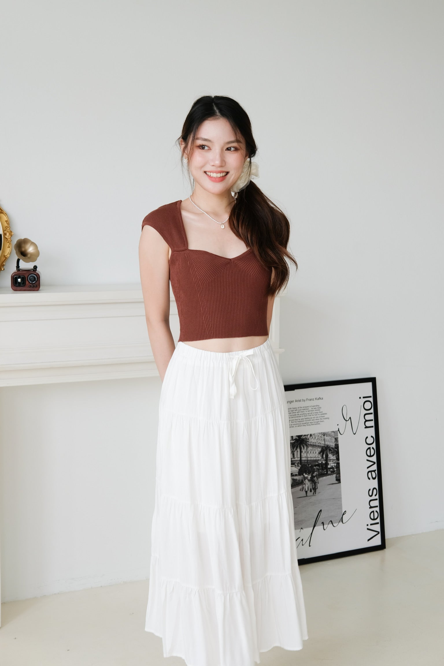 L'amore Tiered Maxi Skirt (White)