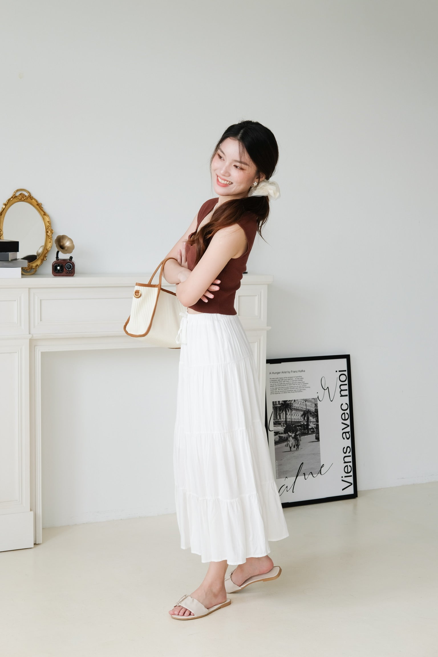 L'amore Tiered Maxi Skirt (White)