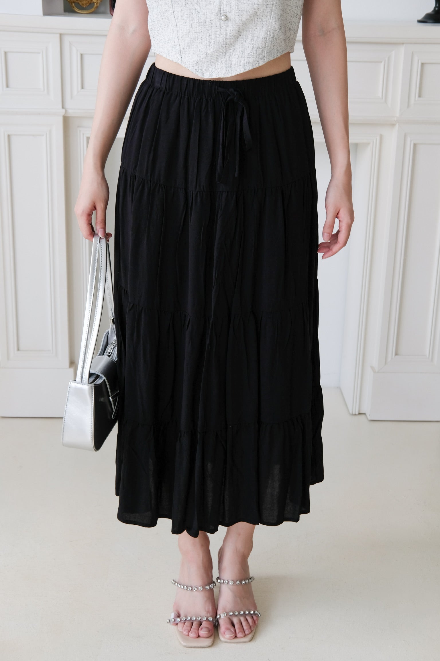 L'amore Tiered Maxi Skirt (Black)