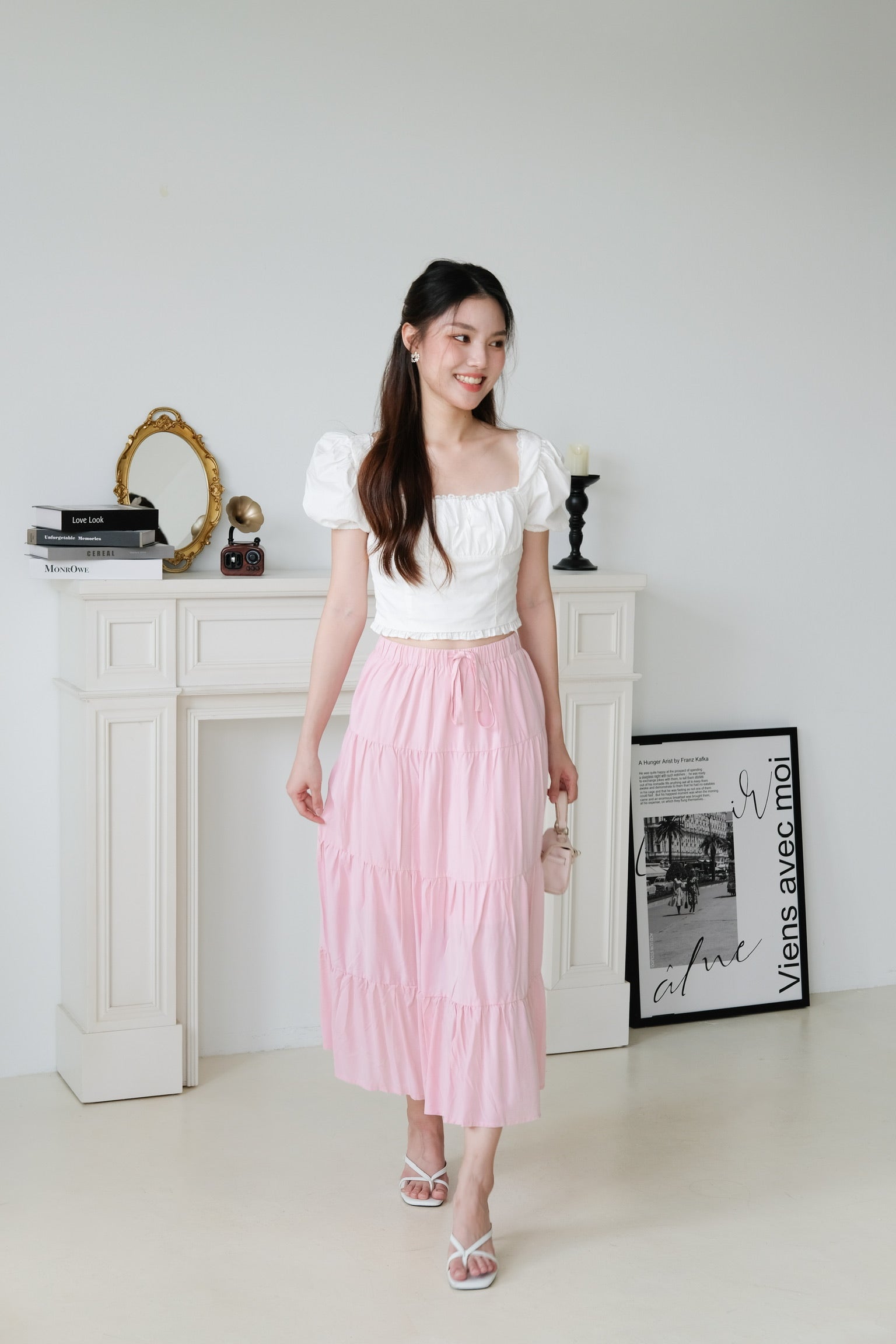 L'amore Tiered Maxi Skirt (Baby Pink)