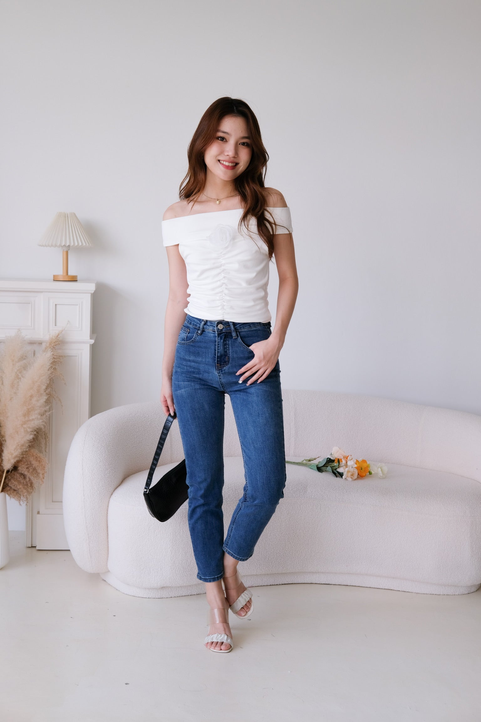 Ernie Rose Off Shoulder Crop (White)