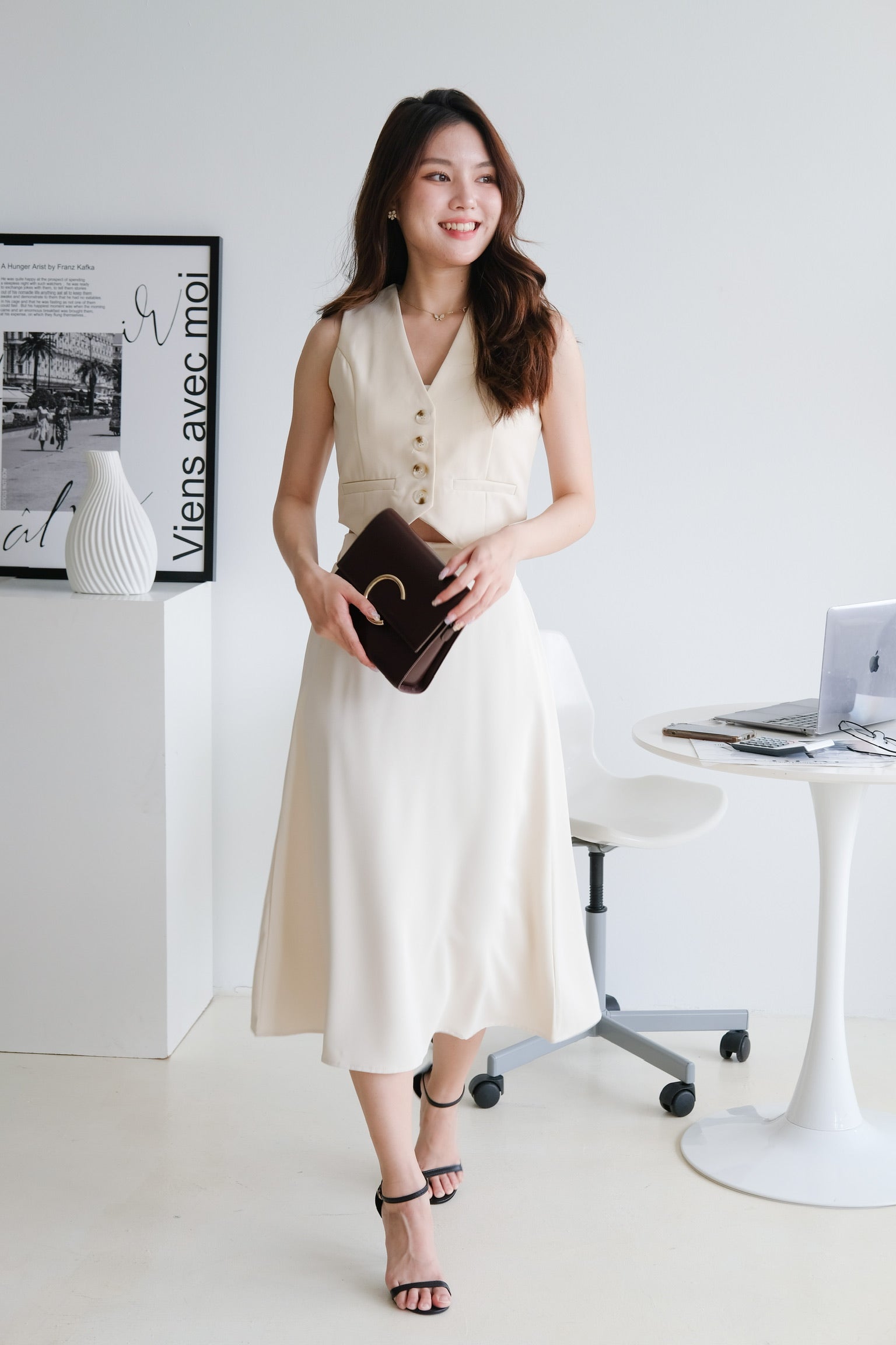 Bethany Midi Skirt (Beige)