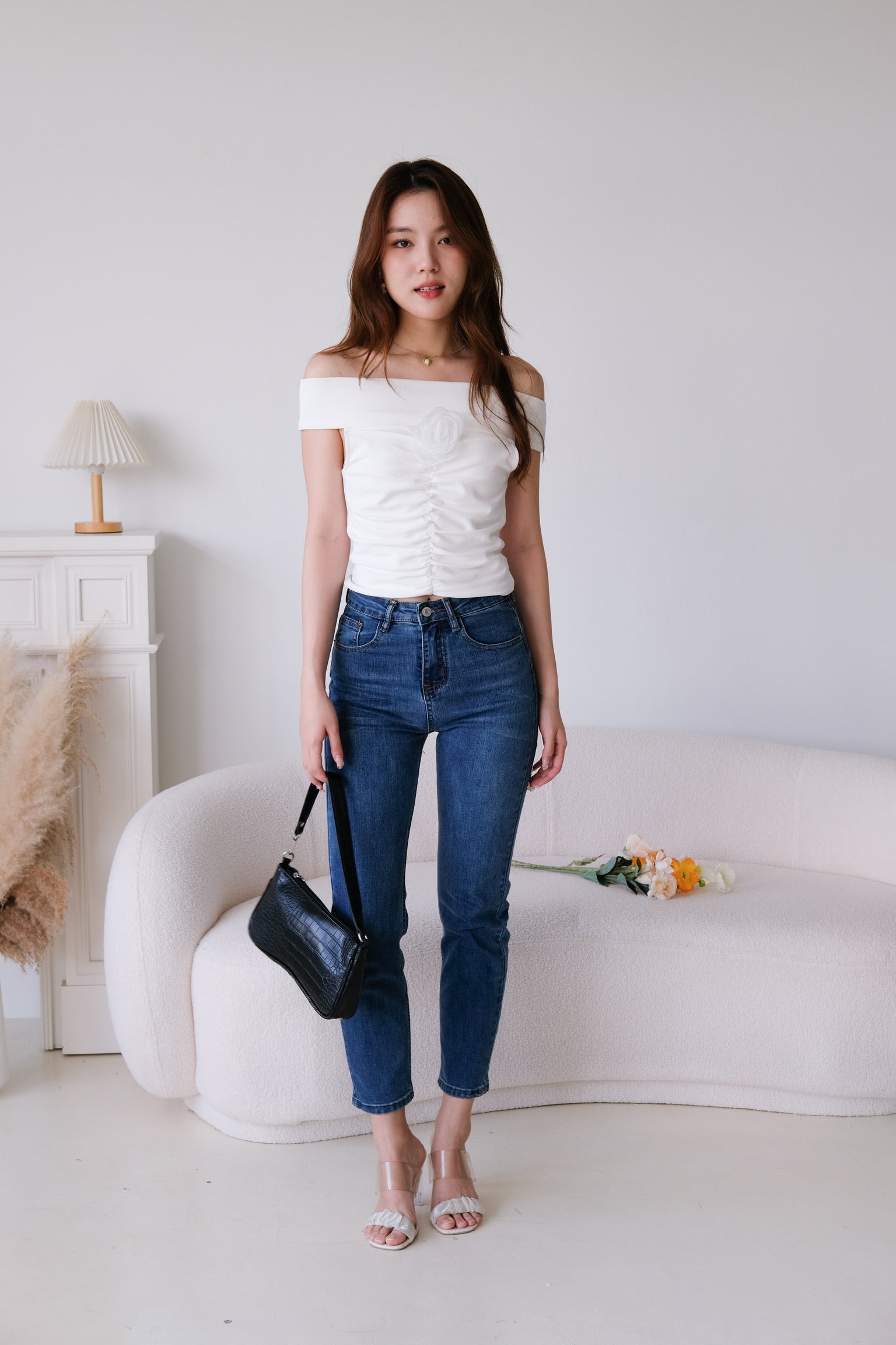 Ernie Rose Off Shoulder Crop (White)