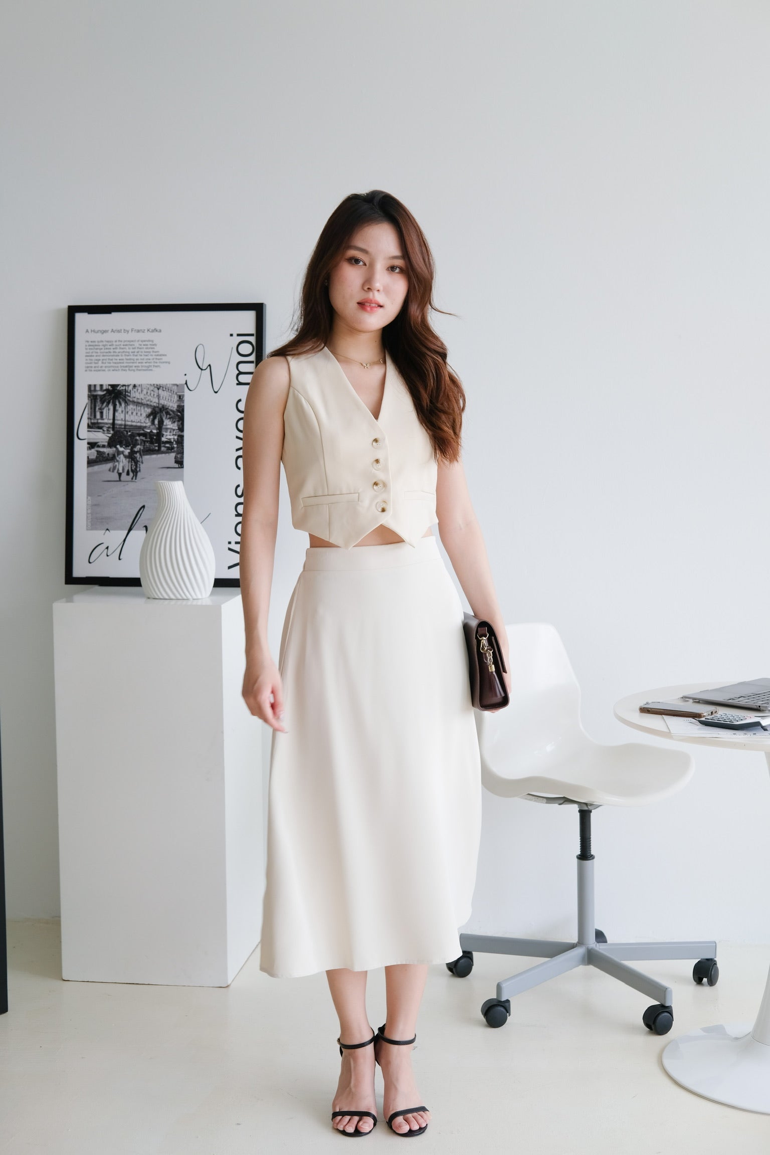 Bethany Midi Skirt (Beige)