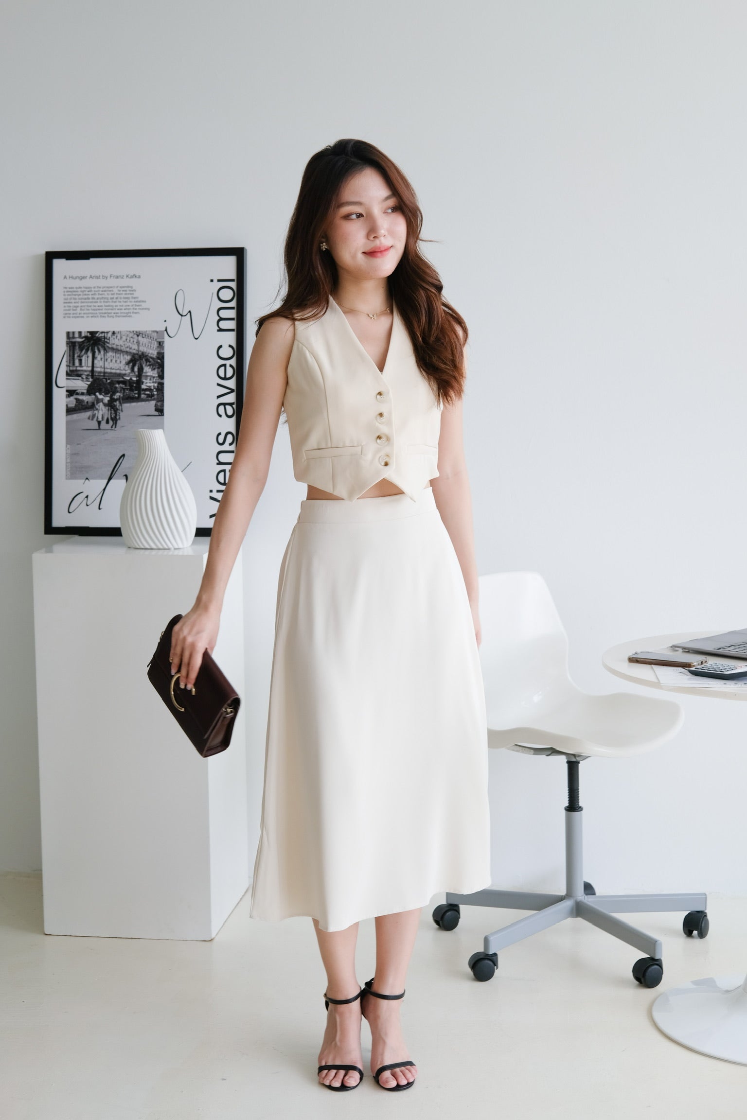 Bethany Midi Skirt (Beige)