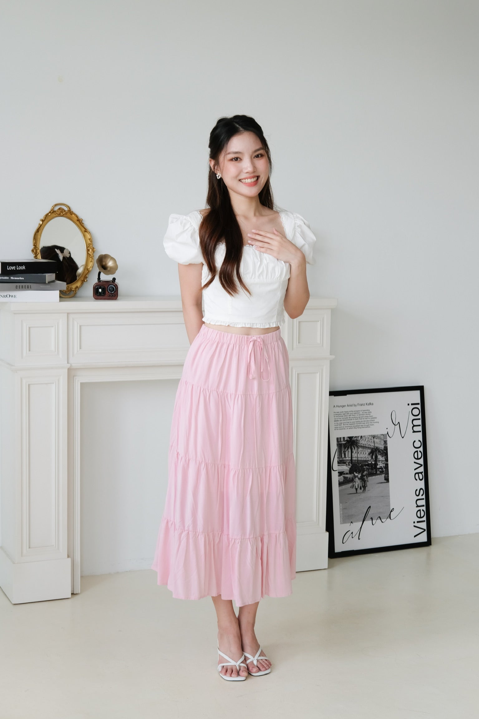 L'amore Tiered Maxi Skirt (Baby Pink)