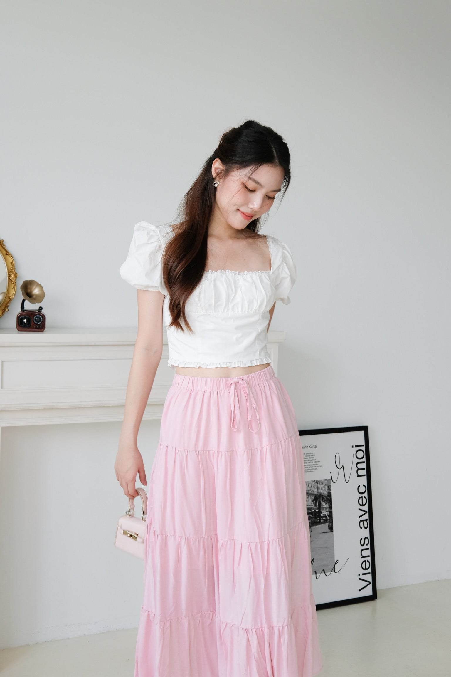 L'amore Tiered Maxi Skirt (Baby Pink)