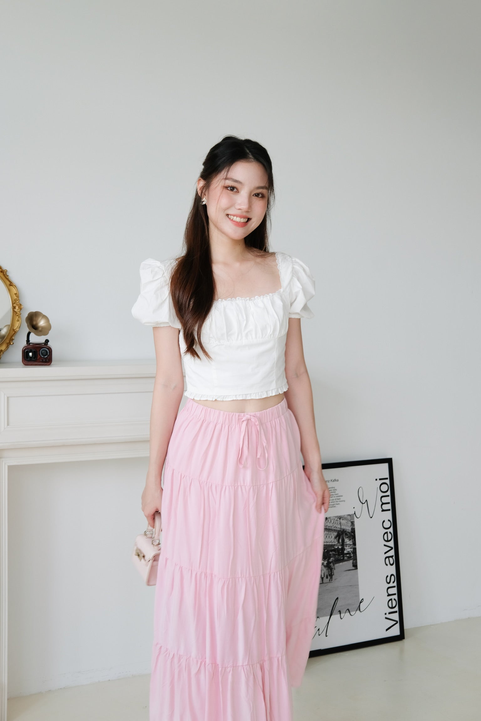 L'amore Tiered Maxi Skirt (Baby Pink)