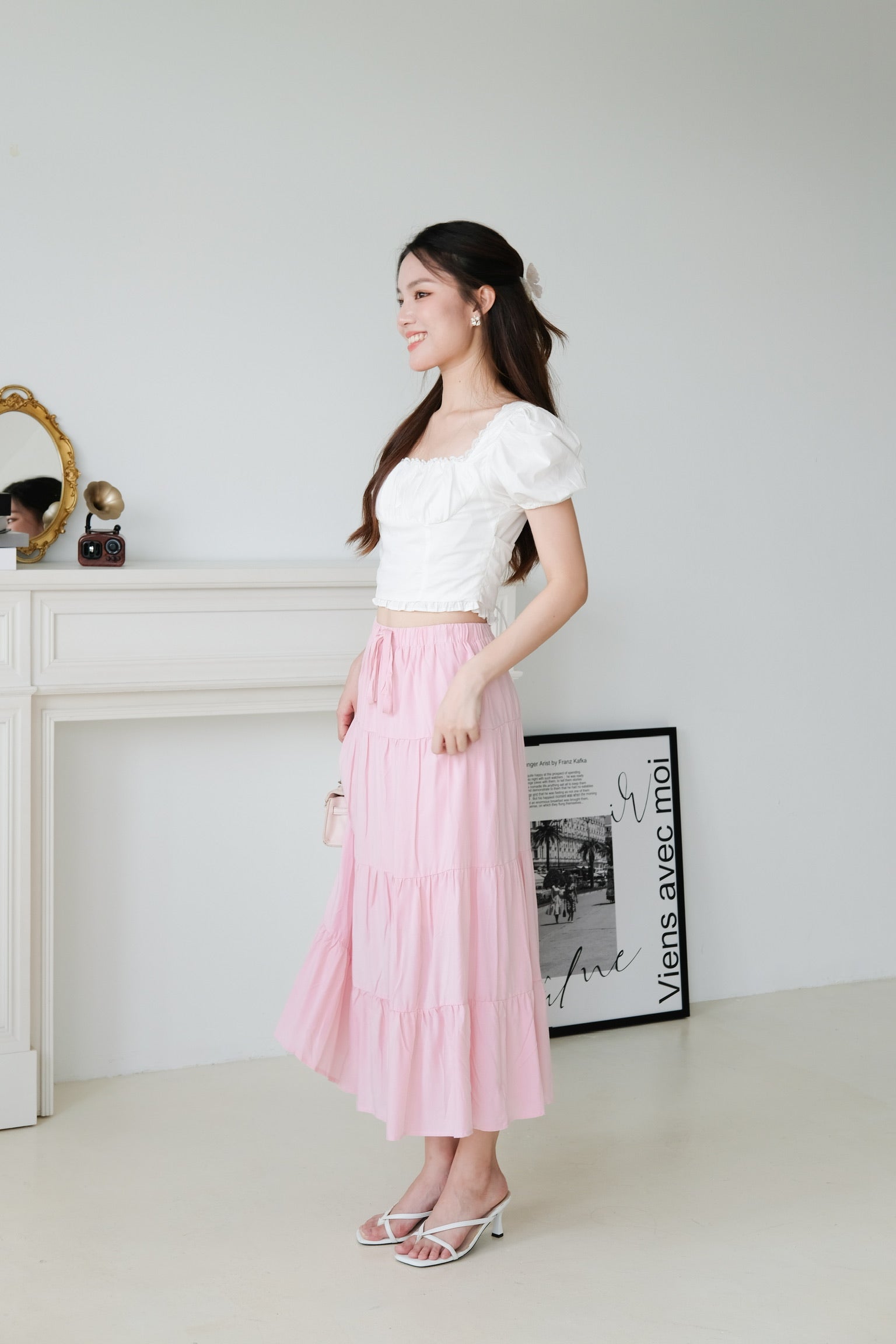 L'amore Tiered Maxi Skirt (Baby Pink)