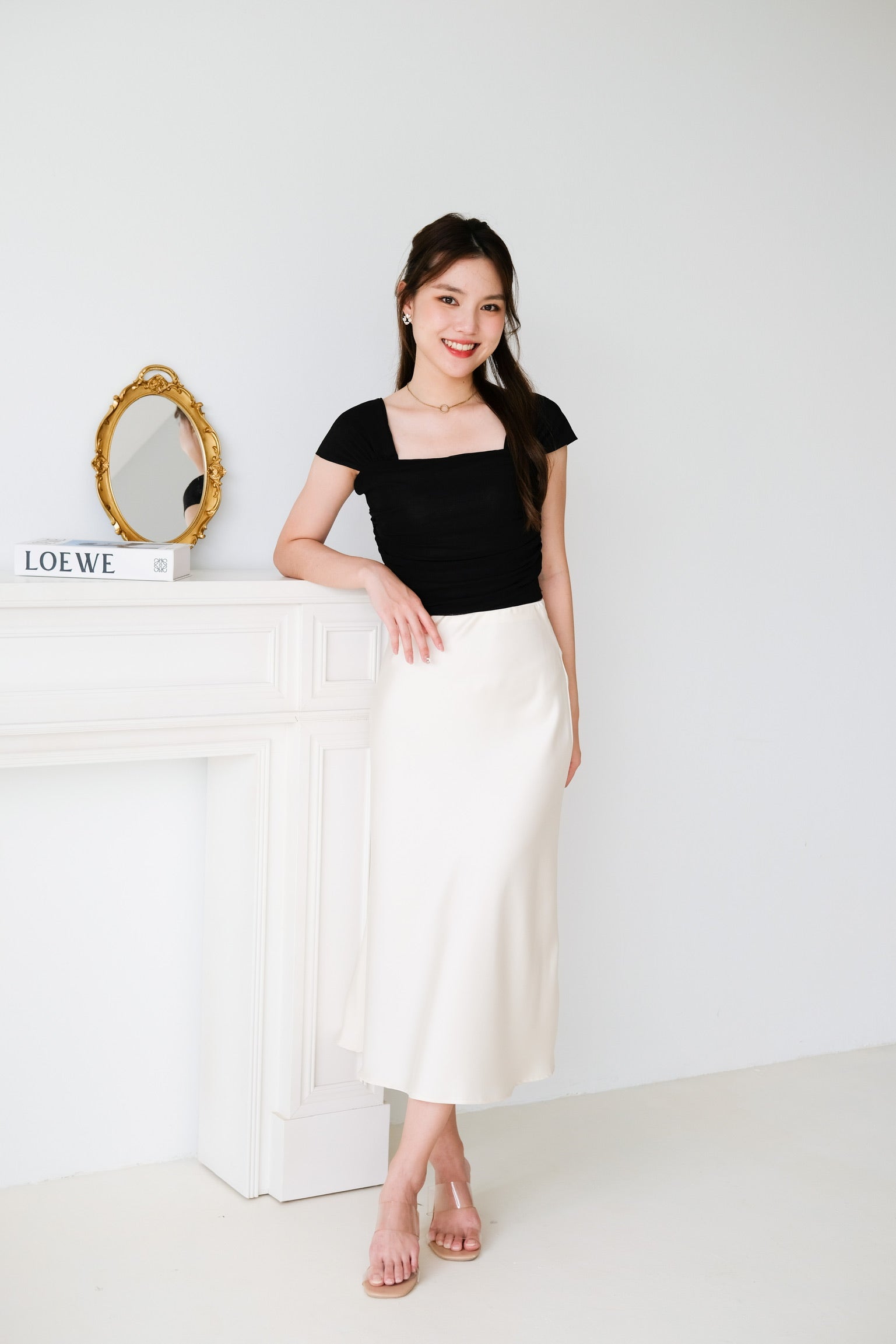 Claire Satin Maxi Skirt (Pale Yellow)