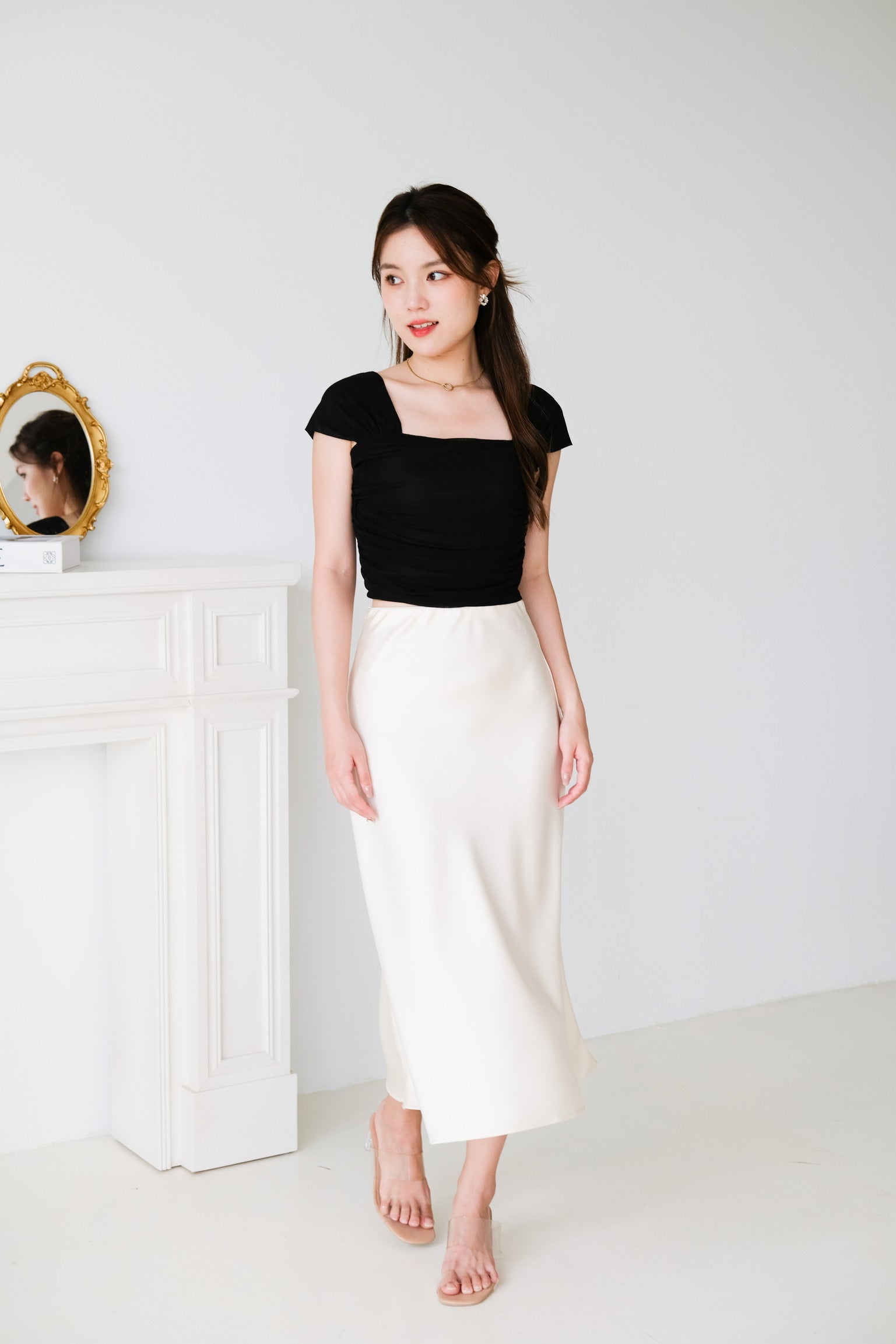 Claire Satin Maxi Skirt (Pale Yellow)