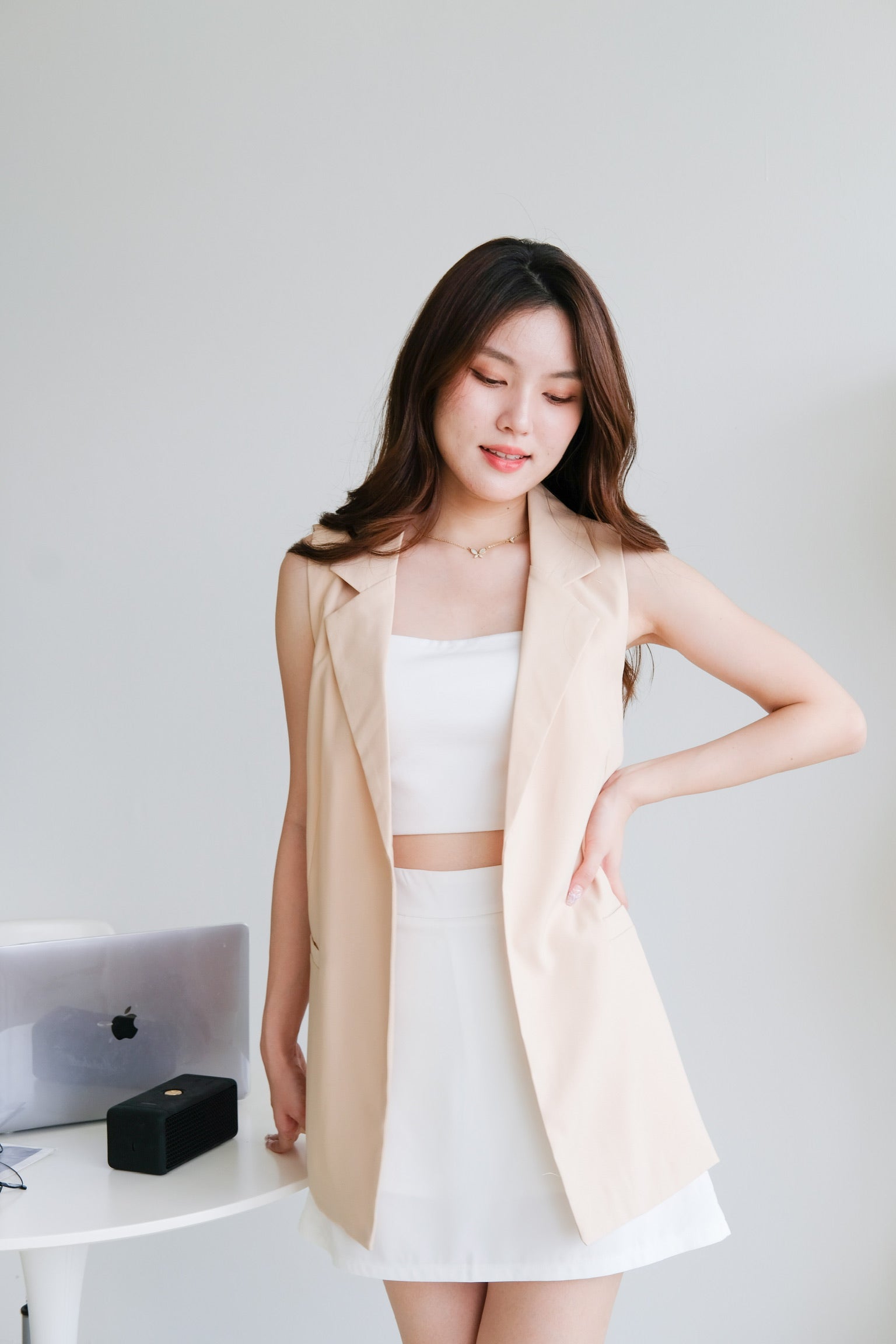 Eliza Blazer Long Vest (Khaki)