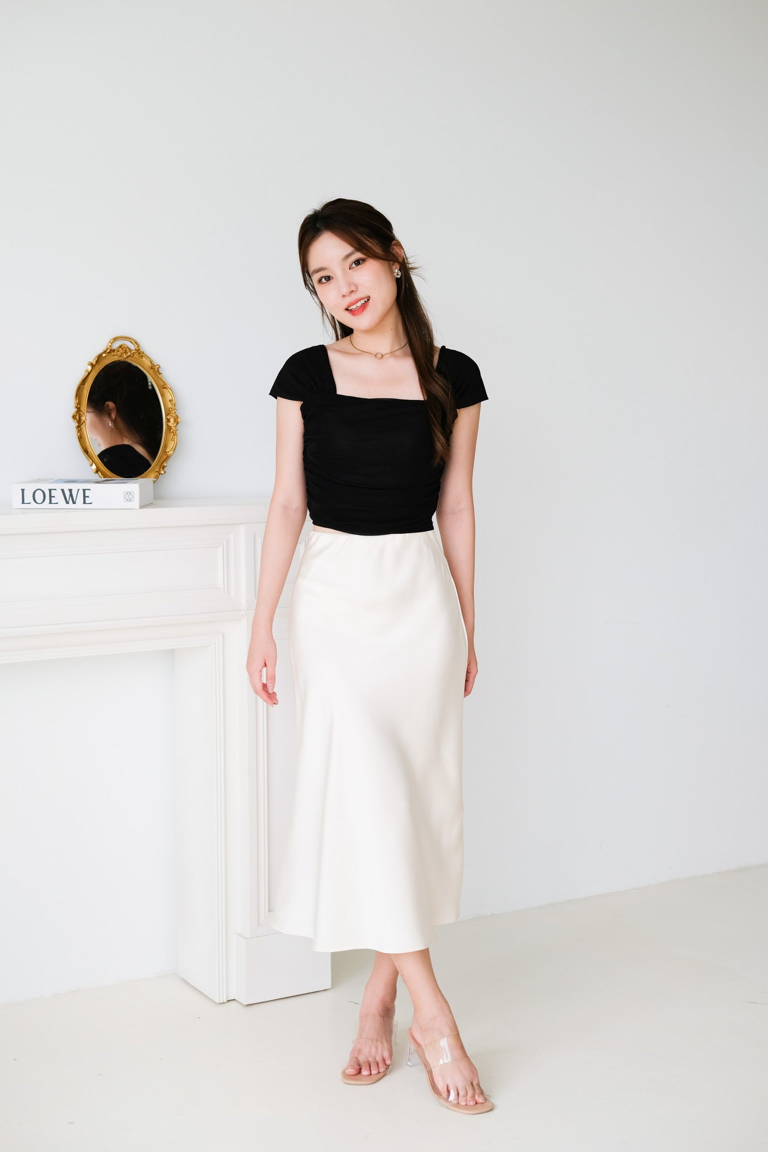 Claire Satin Maxi Skirt (Pale Yellow)