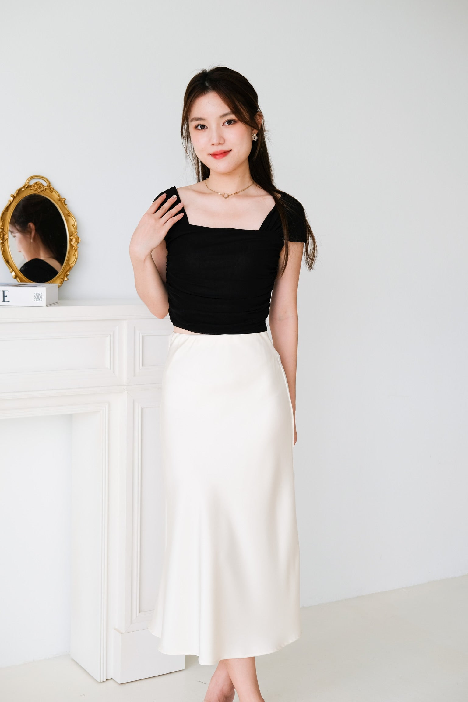 Claire Satin Maxi Skirt (Pale Yellow)